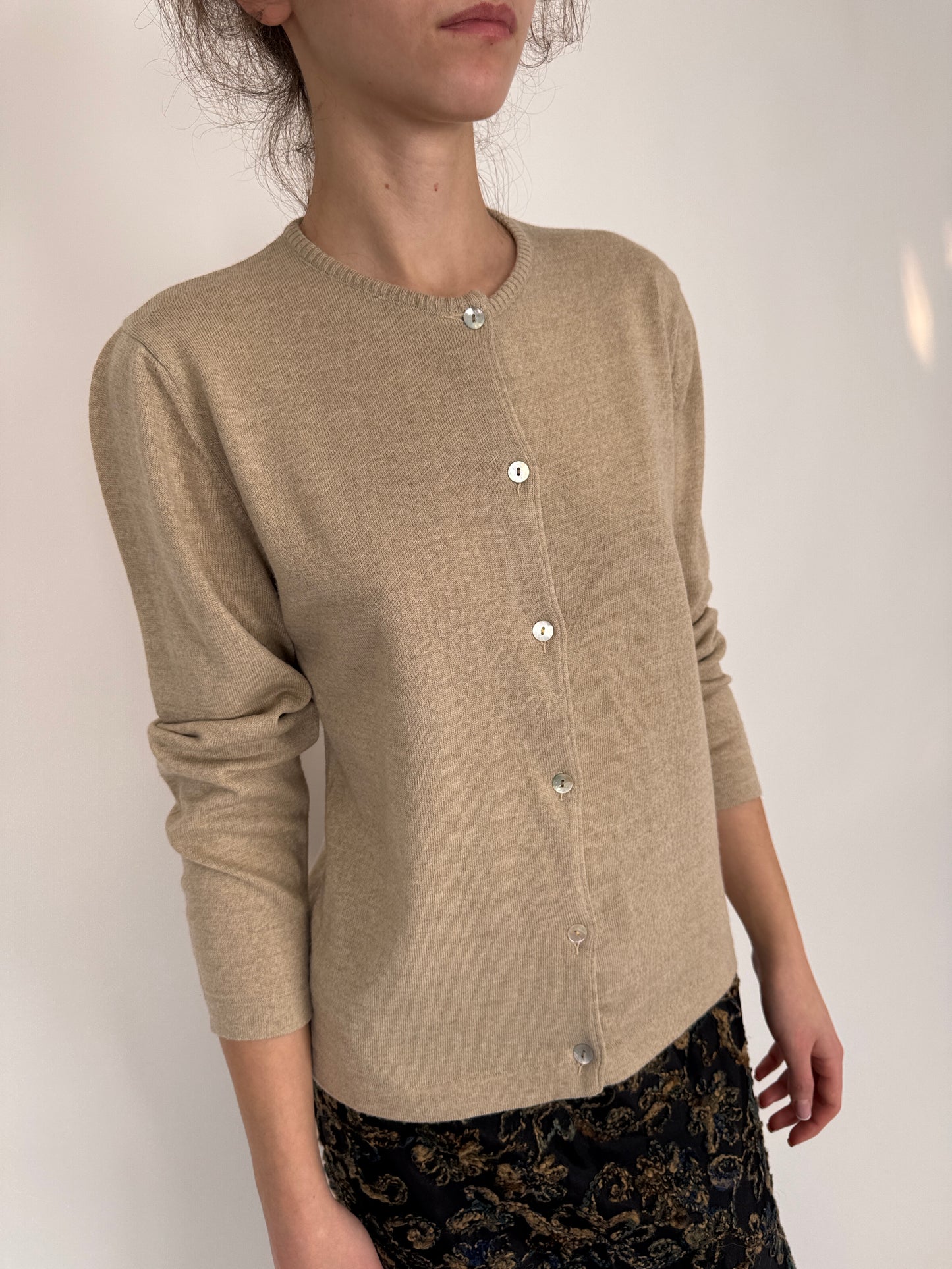 Cardigan italian nude beige din lana merino extrafina