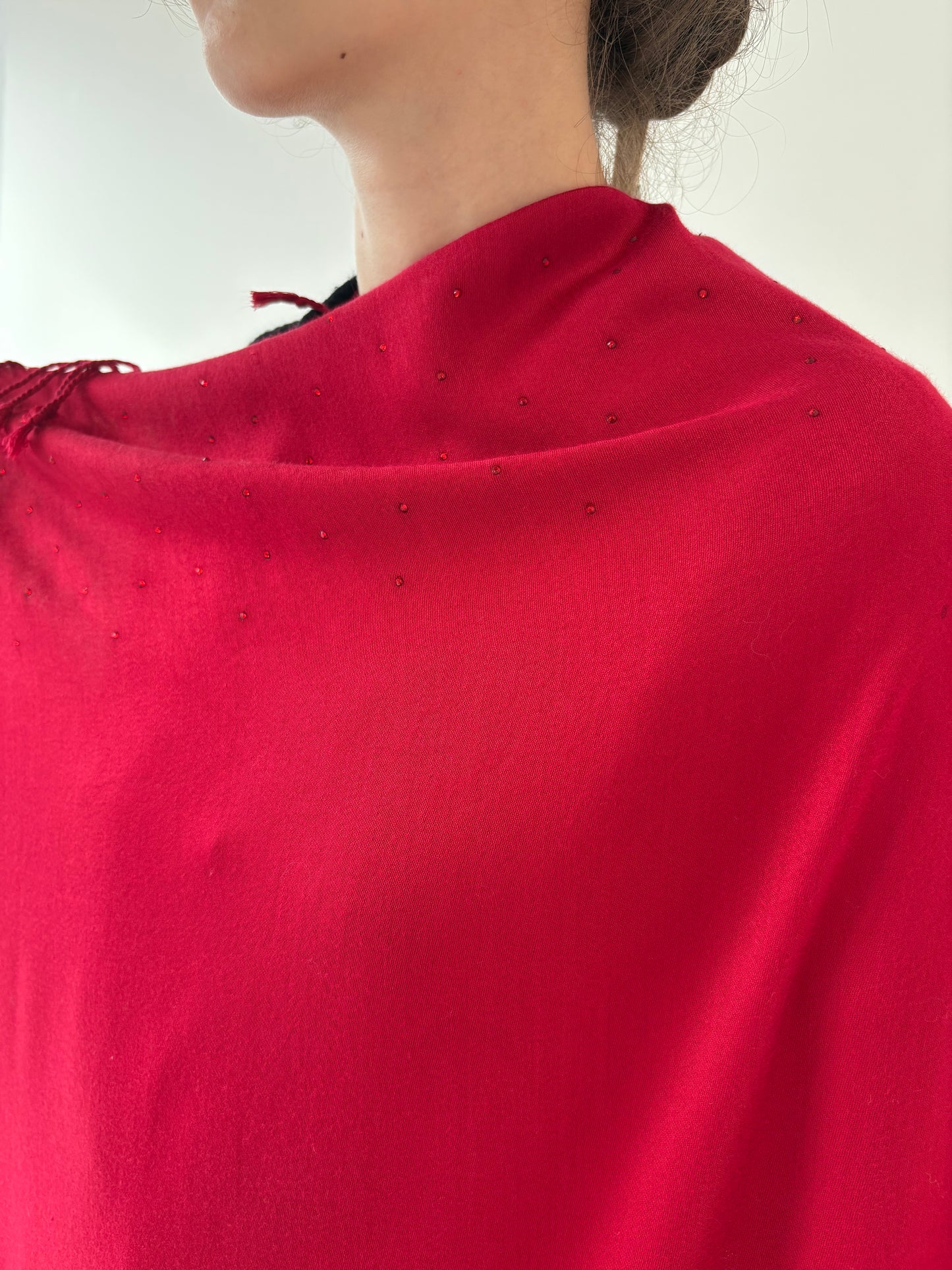 Sal XXL burgundy din material natural cu aplicații delicate