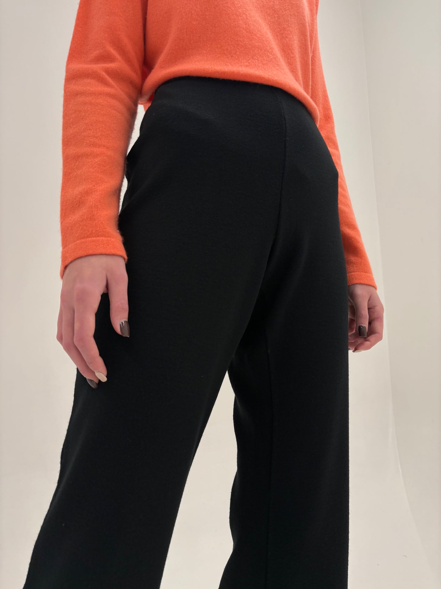 Pantaloni luxury Marina Rinaldi negri din tricot de lana merino și extrafina