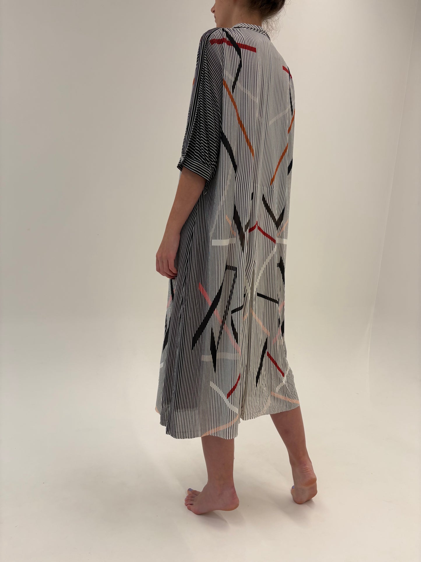 Rochie vintage cu print geometric din jerse extrafin