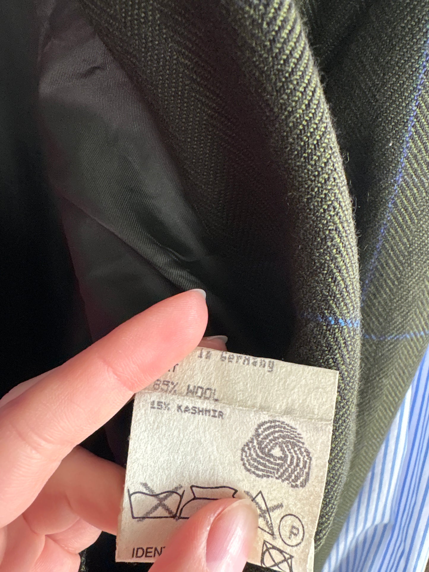 Sacou Hugo Boss petite dark green Chevron și carouri din stofita de lana și cașmir