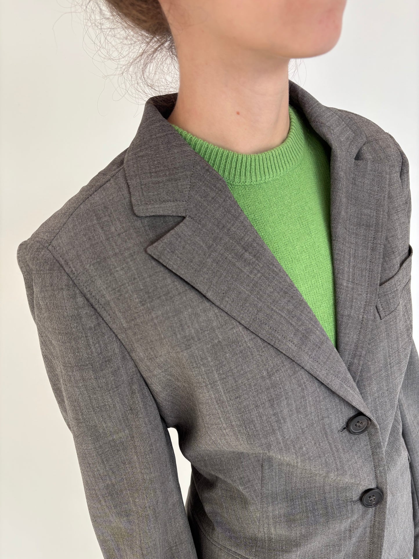 Costum luxury René Lezard cu pantaloni palazzo din stofă high end super 140’s