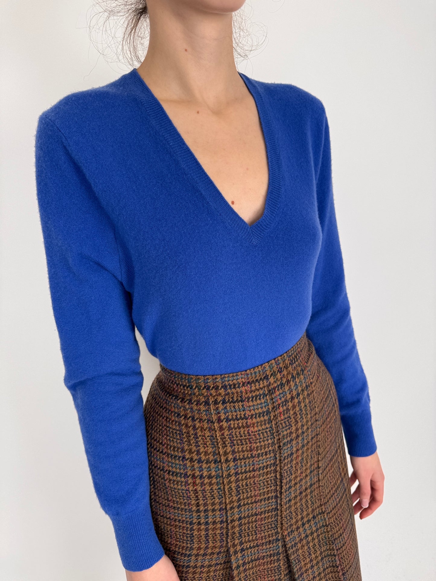Pulover cobalt blue din lana merino extrafina