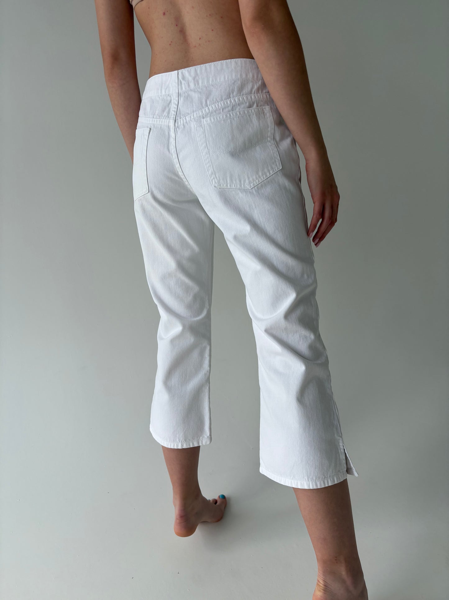 Pantaloni vintage capri din bumbac cu talie elastică