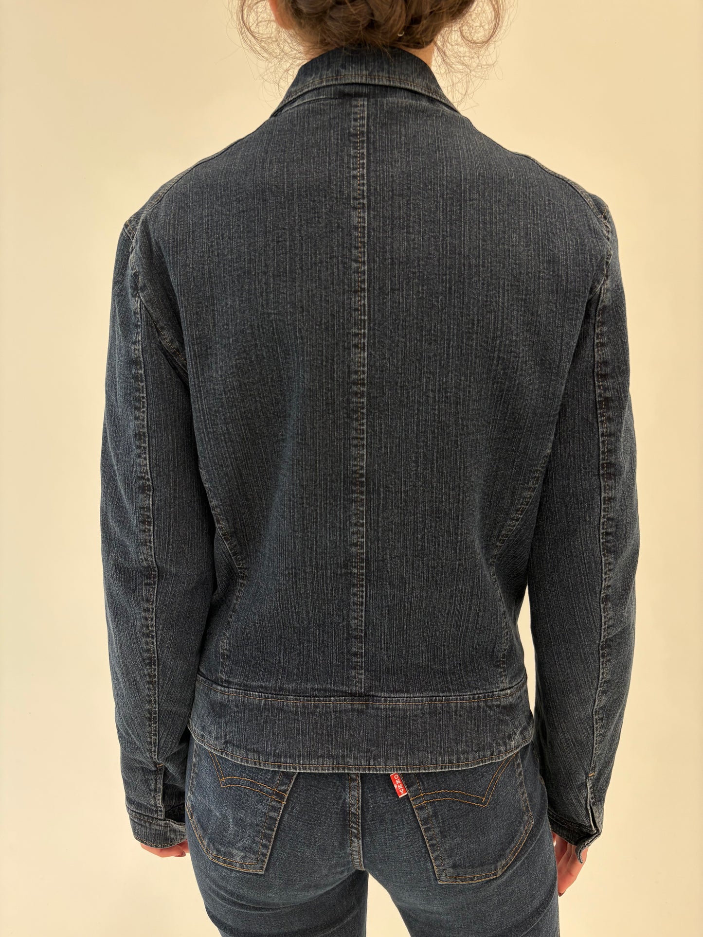 Geacă de jeans de brand luxury Luisa Cerano cu interior matlasat dark wash