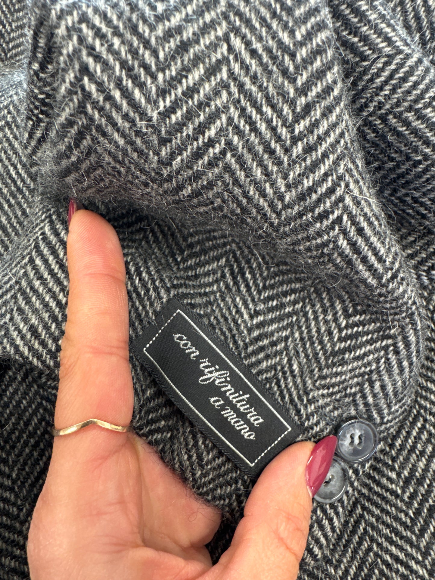 Sacou high end italian din tweed de alpaka cu lana alb negru Chevron