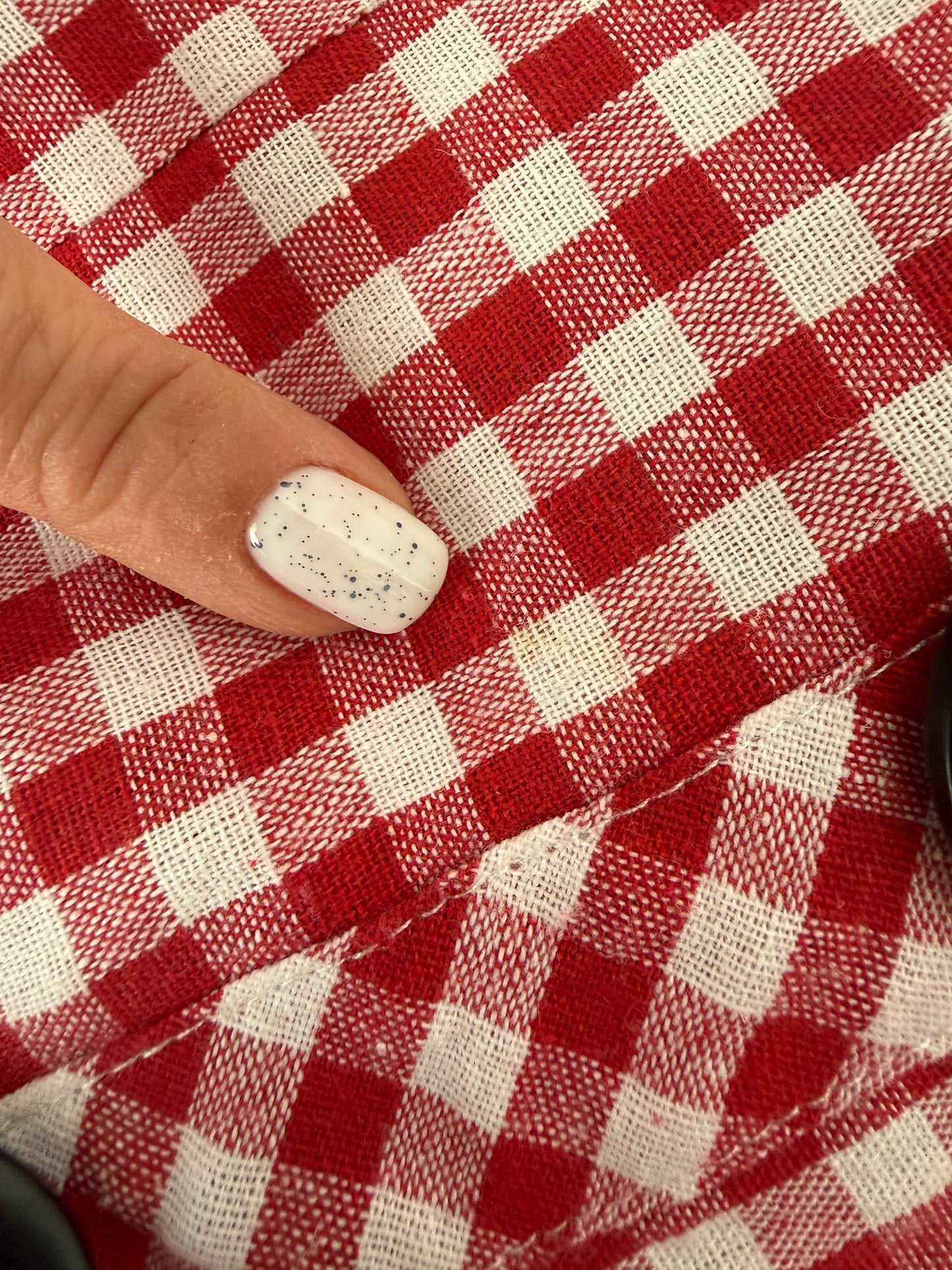 Corsaj vintage gingham cu mâneci bufante din pânză excepțională de in