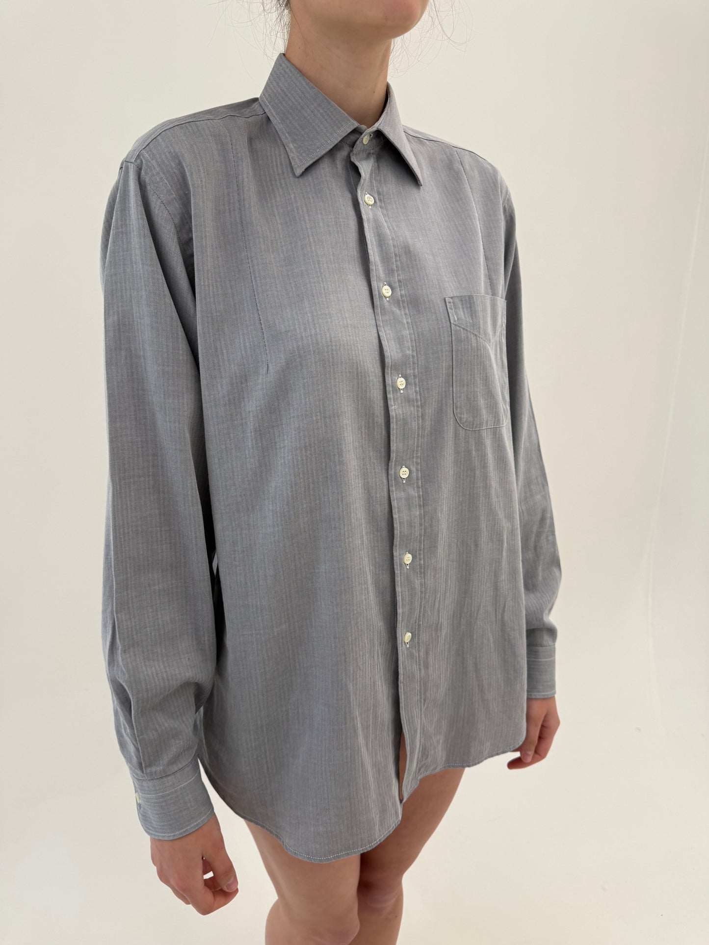 Cămașa Burberry vintage din poplin excepțional Chevron silver gray