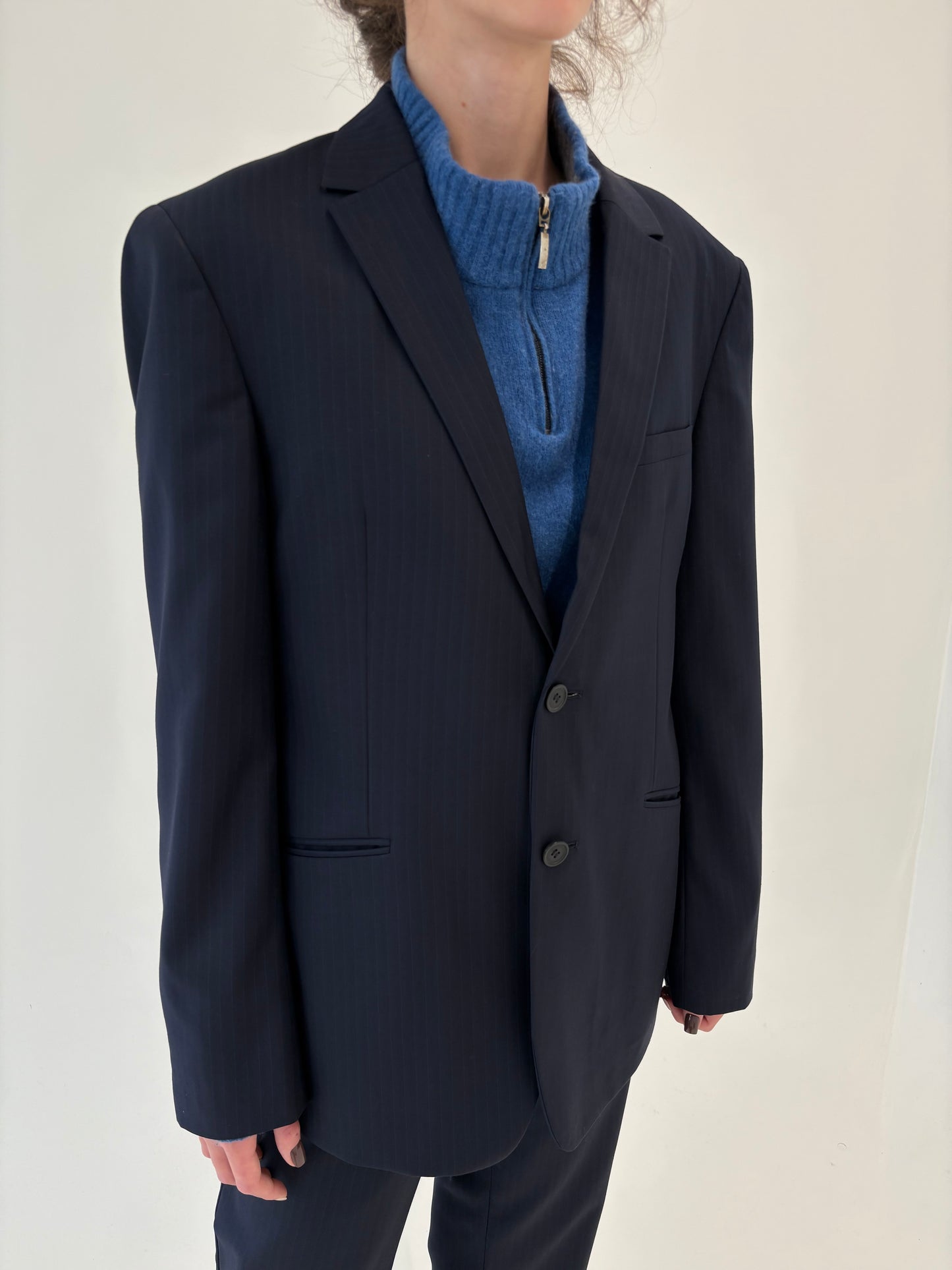 Costum în croi actual din lana extrafina tall Navy blue