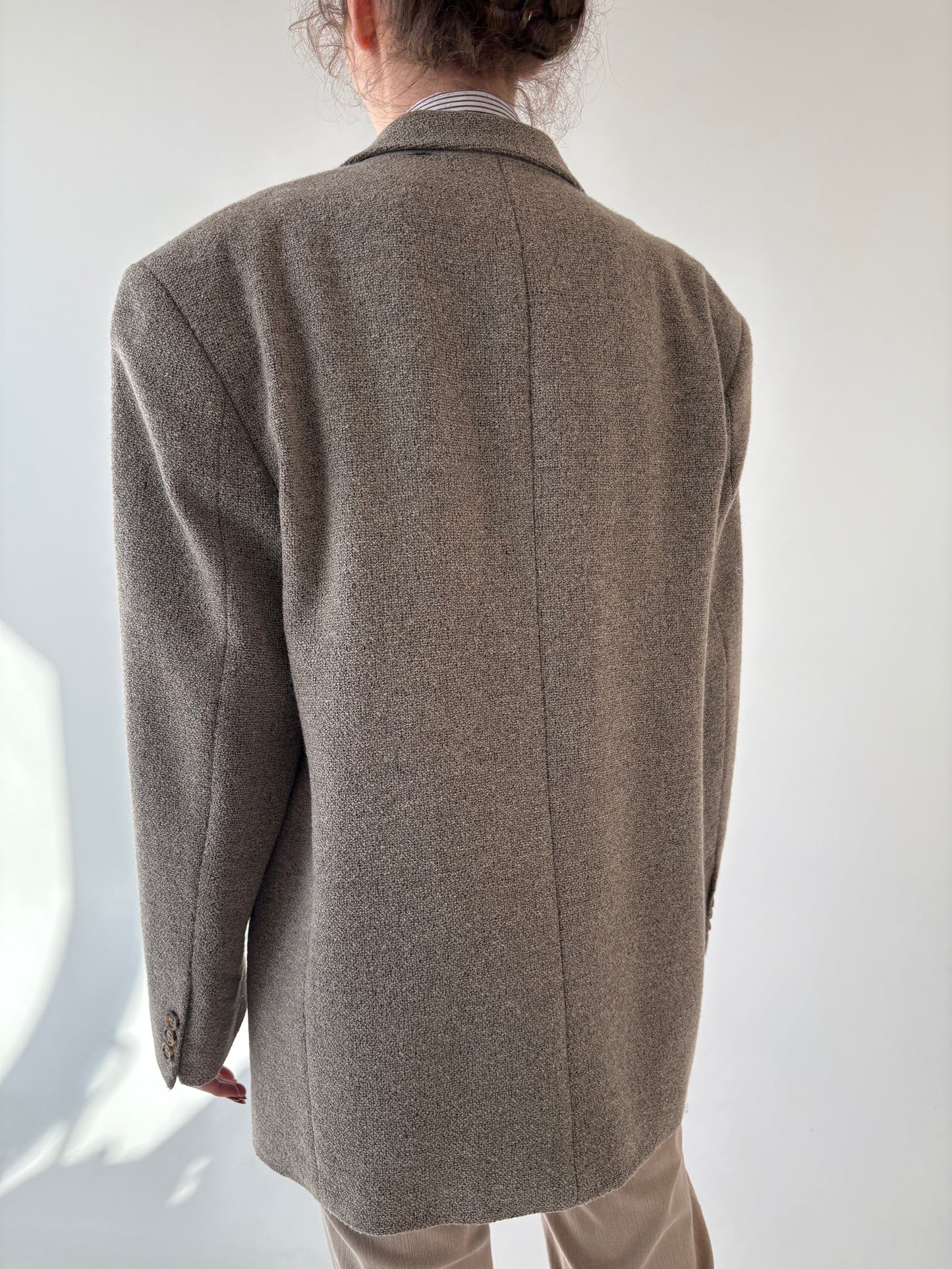 Sacou vintage grej din boucle scurt de lana extrafina