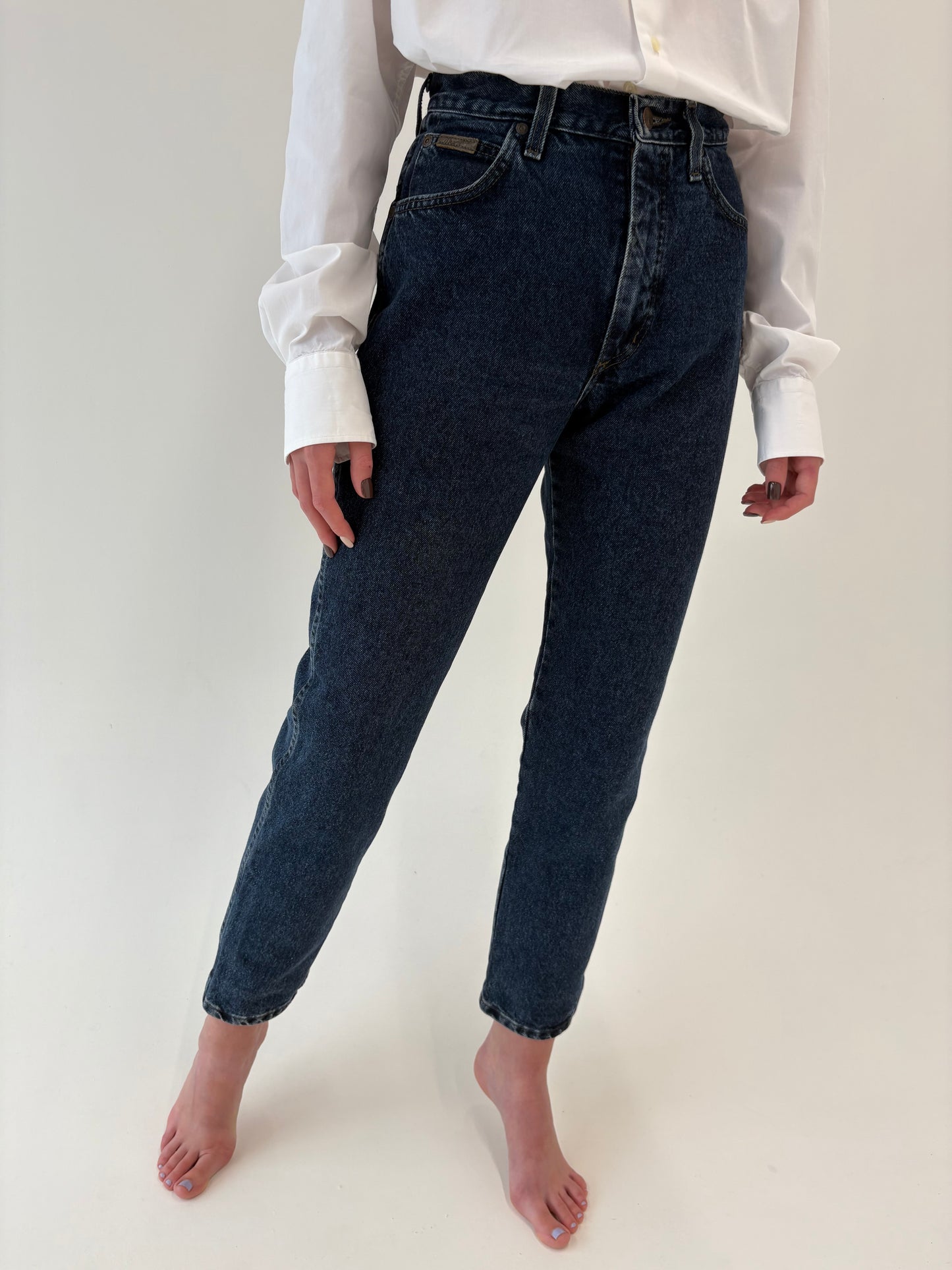 Jeans vintage premium dark wash cu talie ultra înaltă mom fit