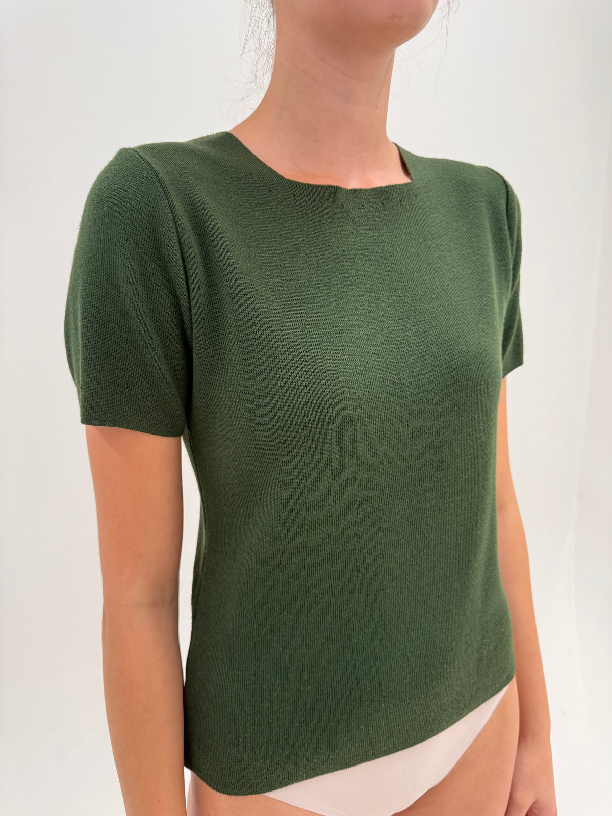 Top italian dark green din lana extrafina densa ribbed
