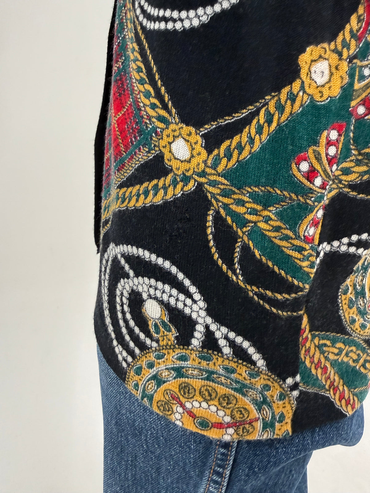 Cardigan vintage cu print baroc din lana extrafina