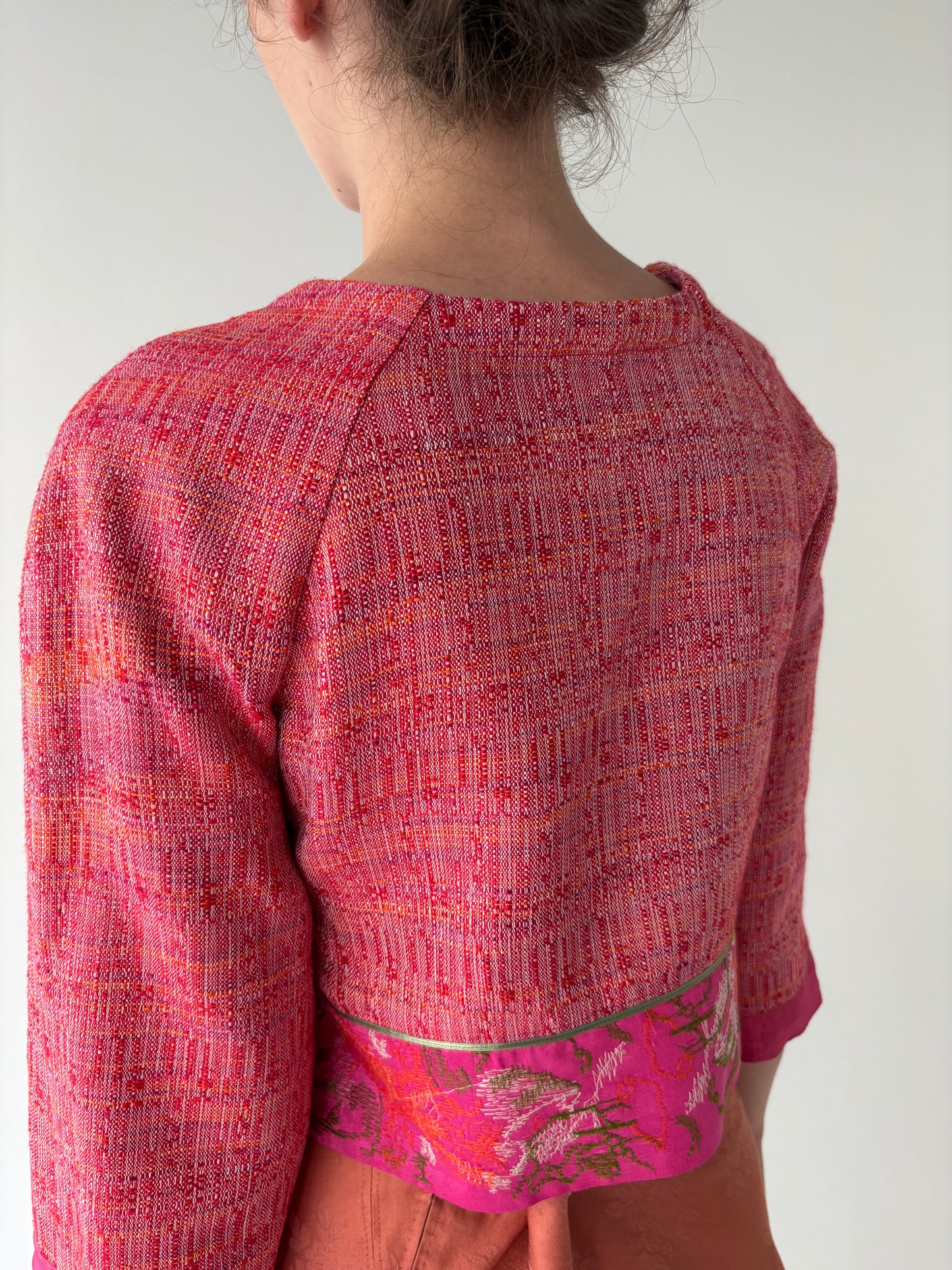 Sacou vintage fin pânză în combinație sueoeba de culori cu detalii chic