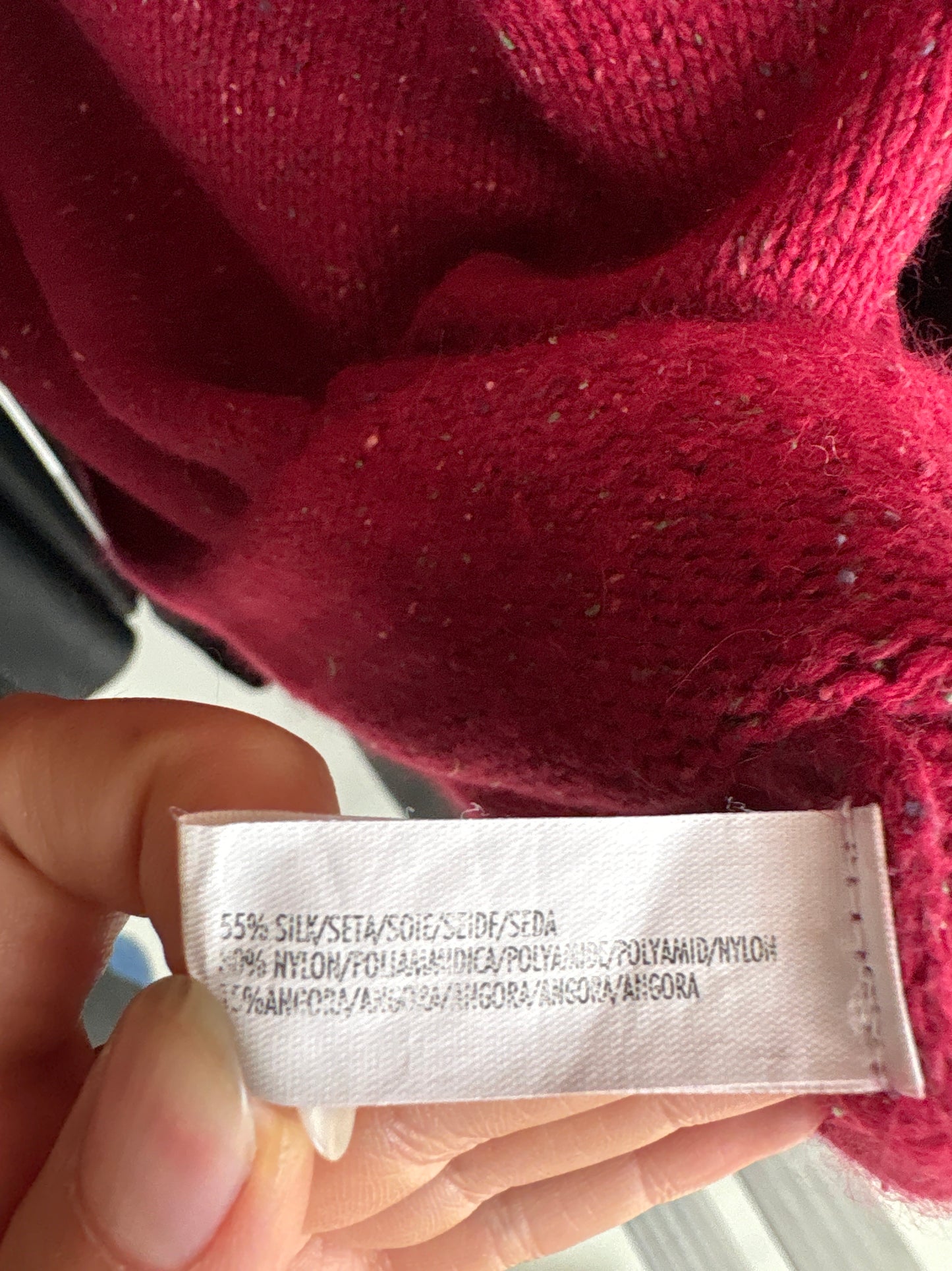 Maleta whine red din tricot de mătase naturală cu Angora de gramaj mare