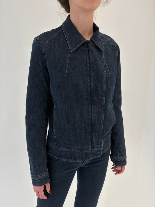 Geacă de jeans de brand luxury Luisa Cerano cu interior matlasat dark wash