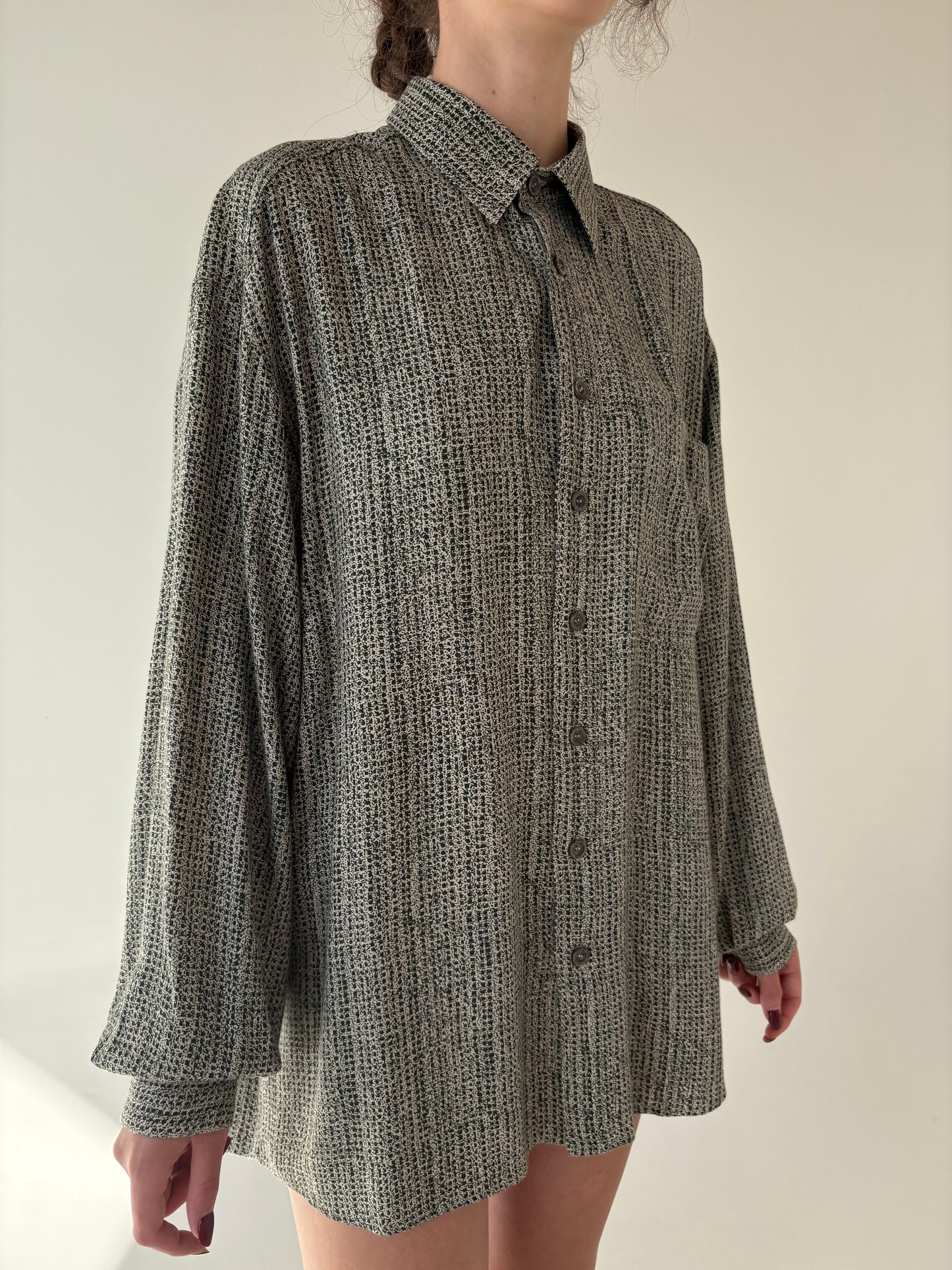 Cămașa vintage din poplin super moale gros și print alb negru