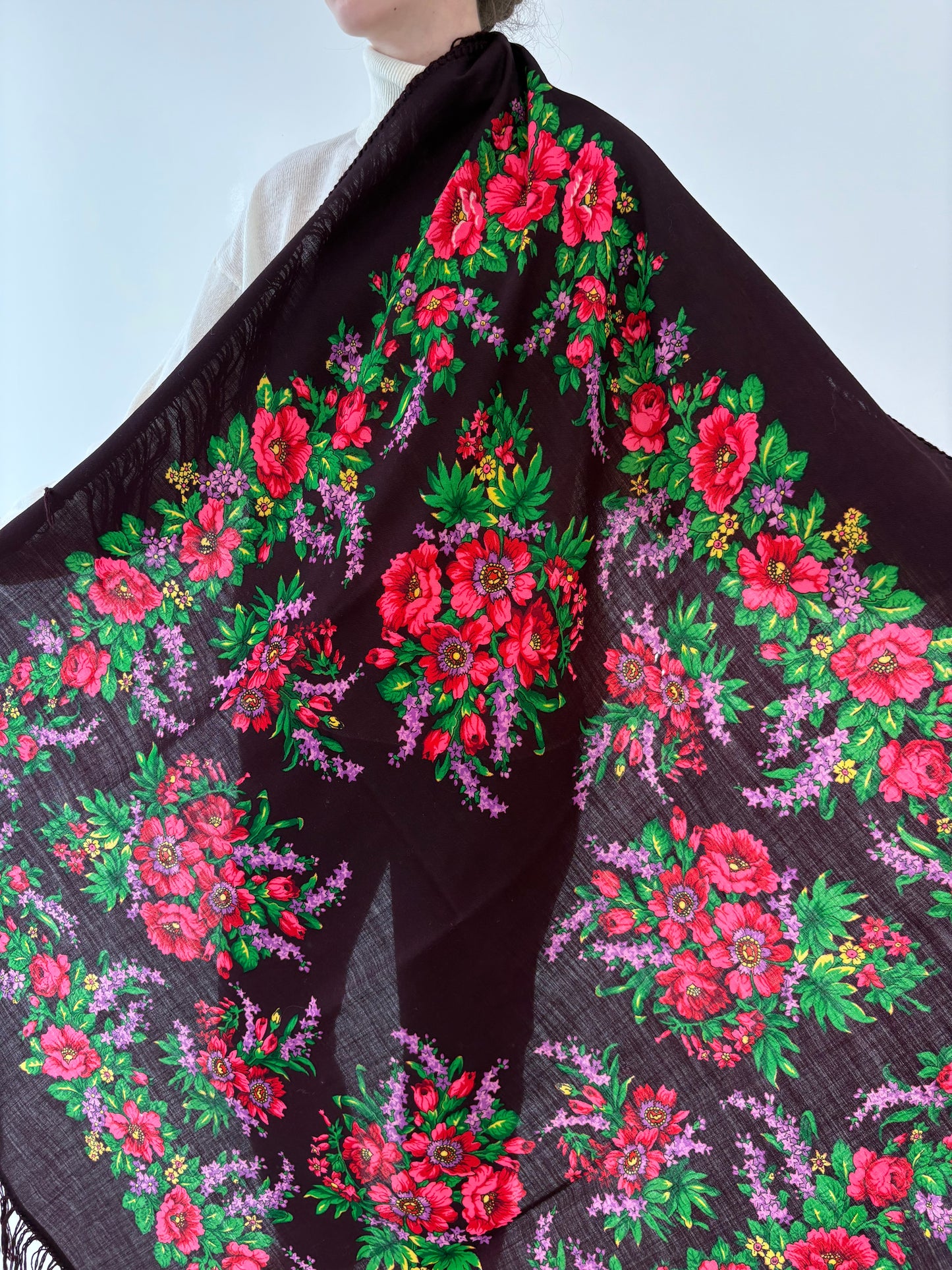 Esarfa XXXXL old vintage rusească 60’s-80’s din lana extrafina în culori tari