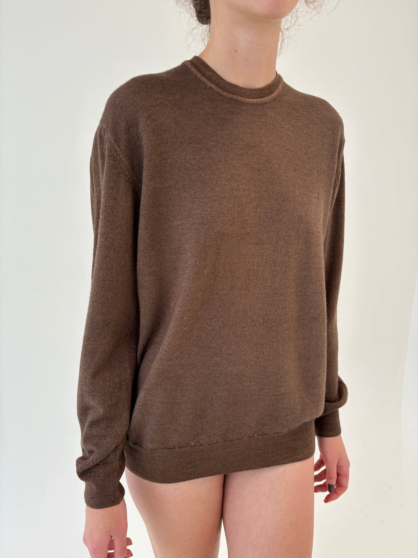 Pulover chocolate brown din lana merino extrafina de gramaj mare
