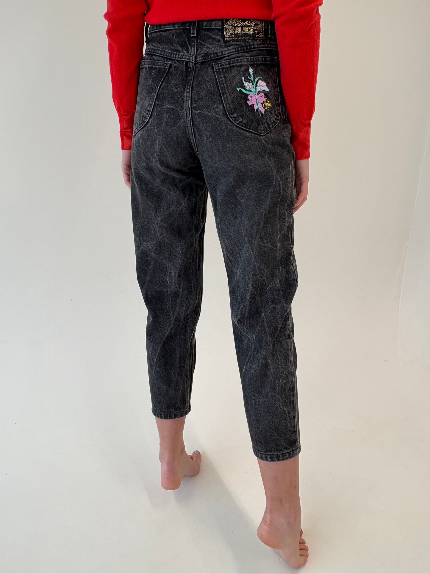 Jeans vintage petite cu talie ultra înaltă dark stone wash