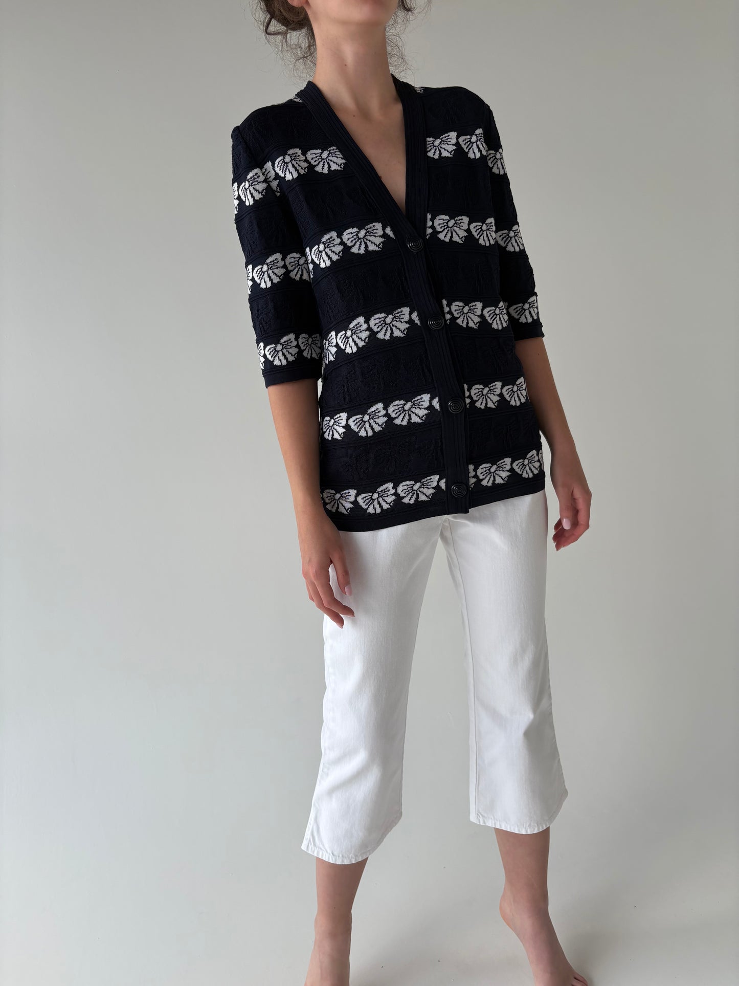 Pantaloni vintage capri din bumbac cu talie elastică