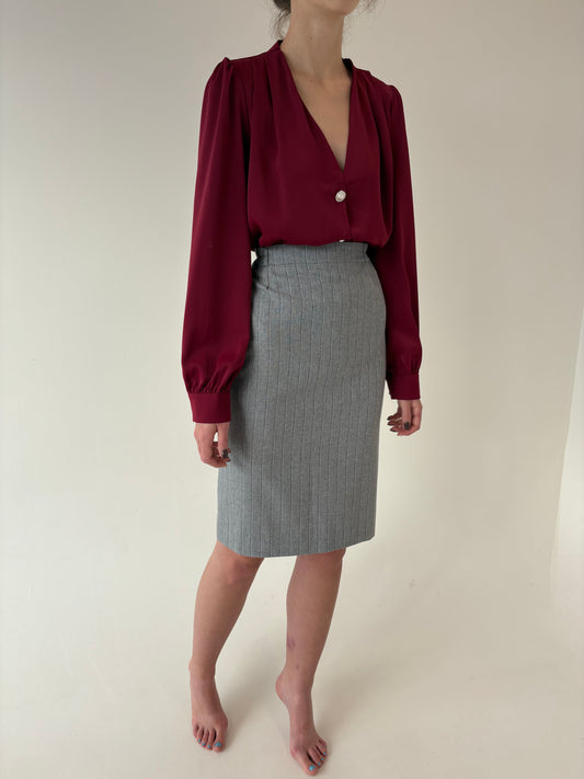 Fustă silver gray din lana extrafina cu talie ultra înaltă elastică marcată