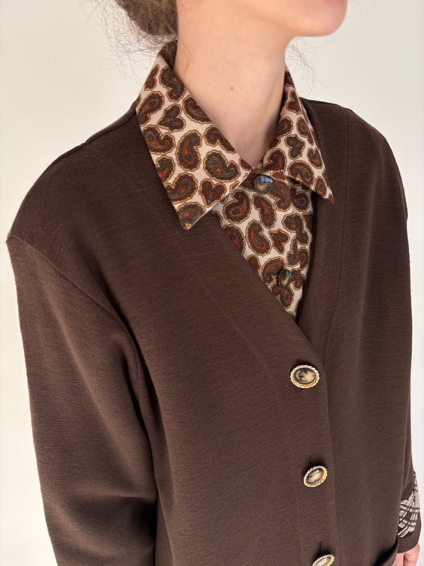 Cardigan lung tip pardesiu italian chocolate brown din lana merino plină