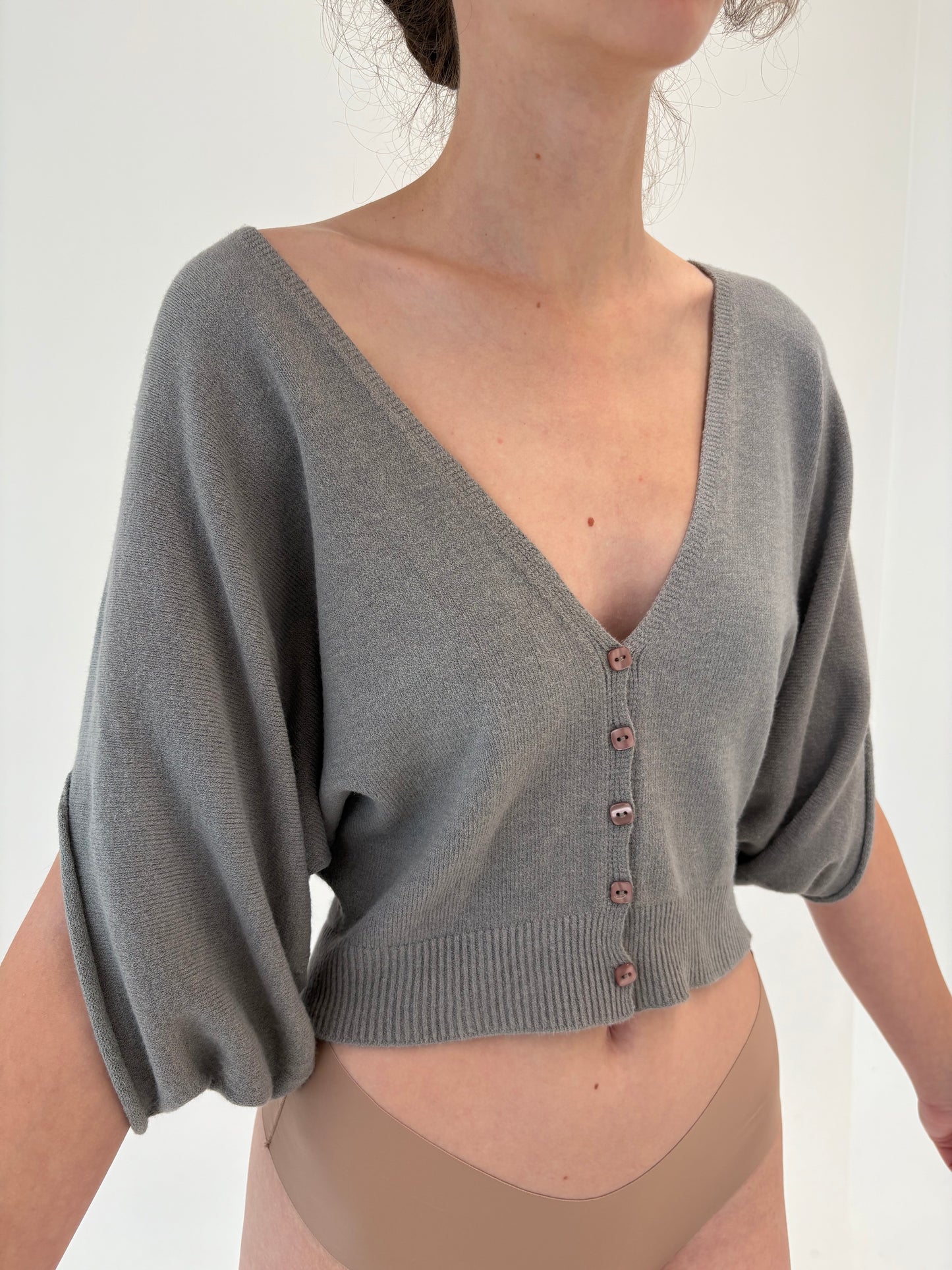 Top italian warm gray în anchior din mix de lana extrafina