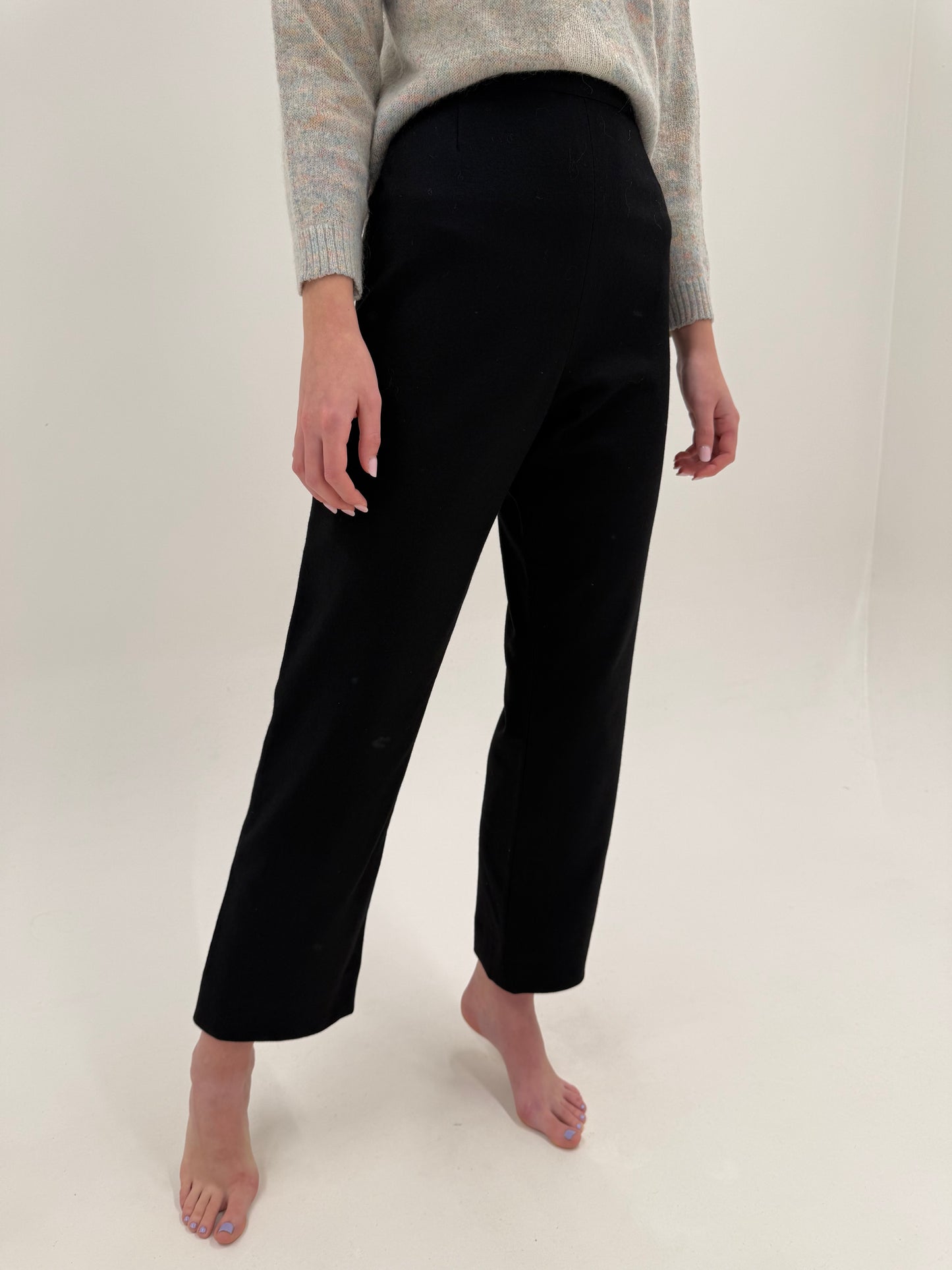 Pantaloni negri țigaretă cu talie ultra înaltă marcată