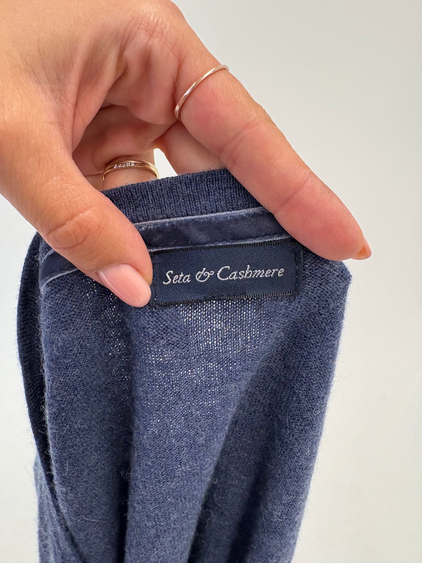Vestă / top jeans blue din mătase naturală și cașmir