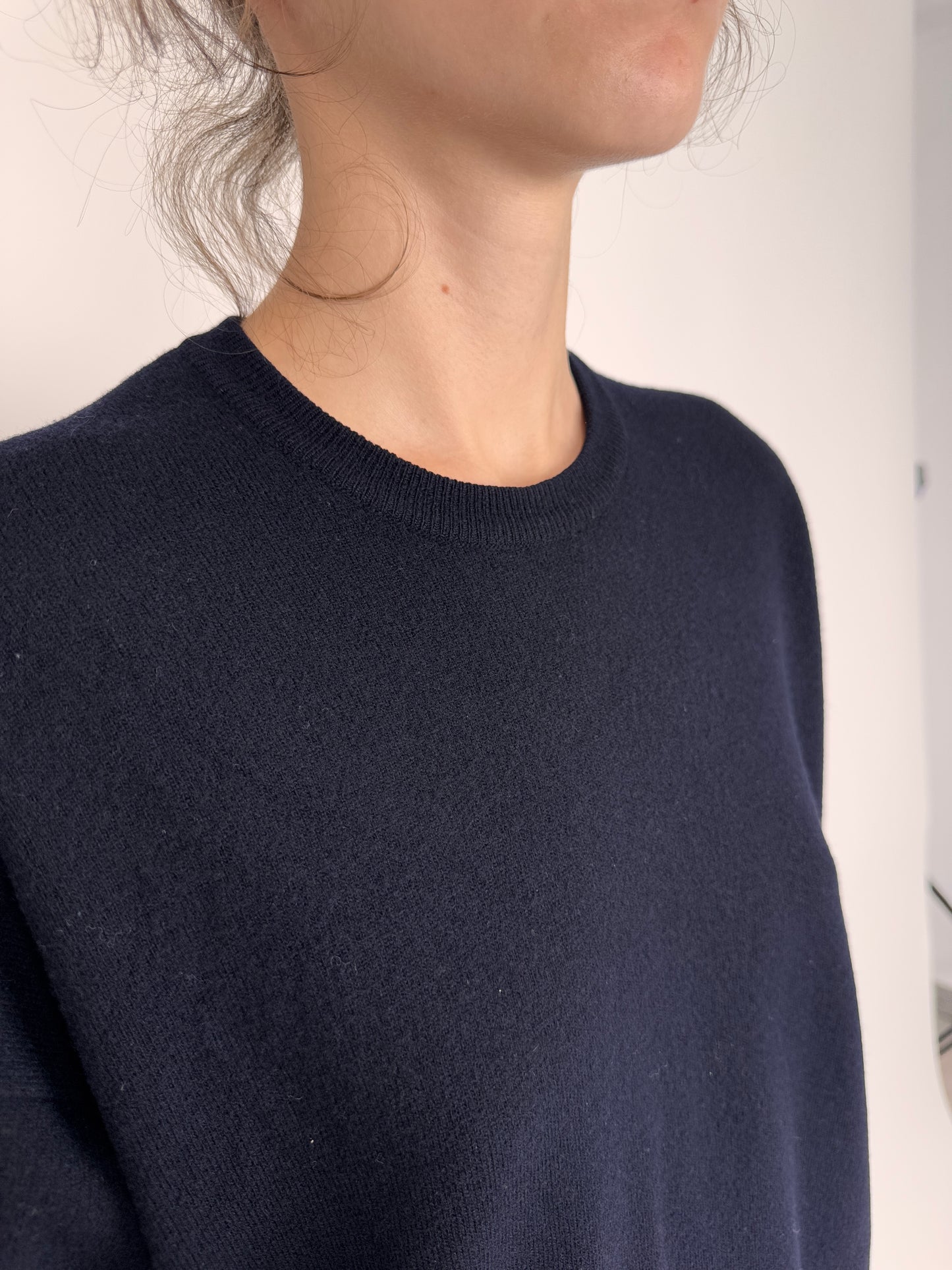 Pulover tall de gramaj mare din lana extrafina Navy blue
