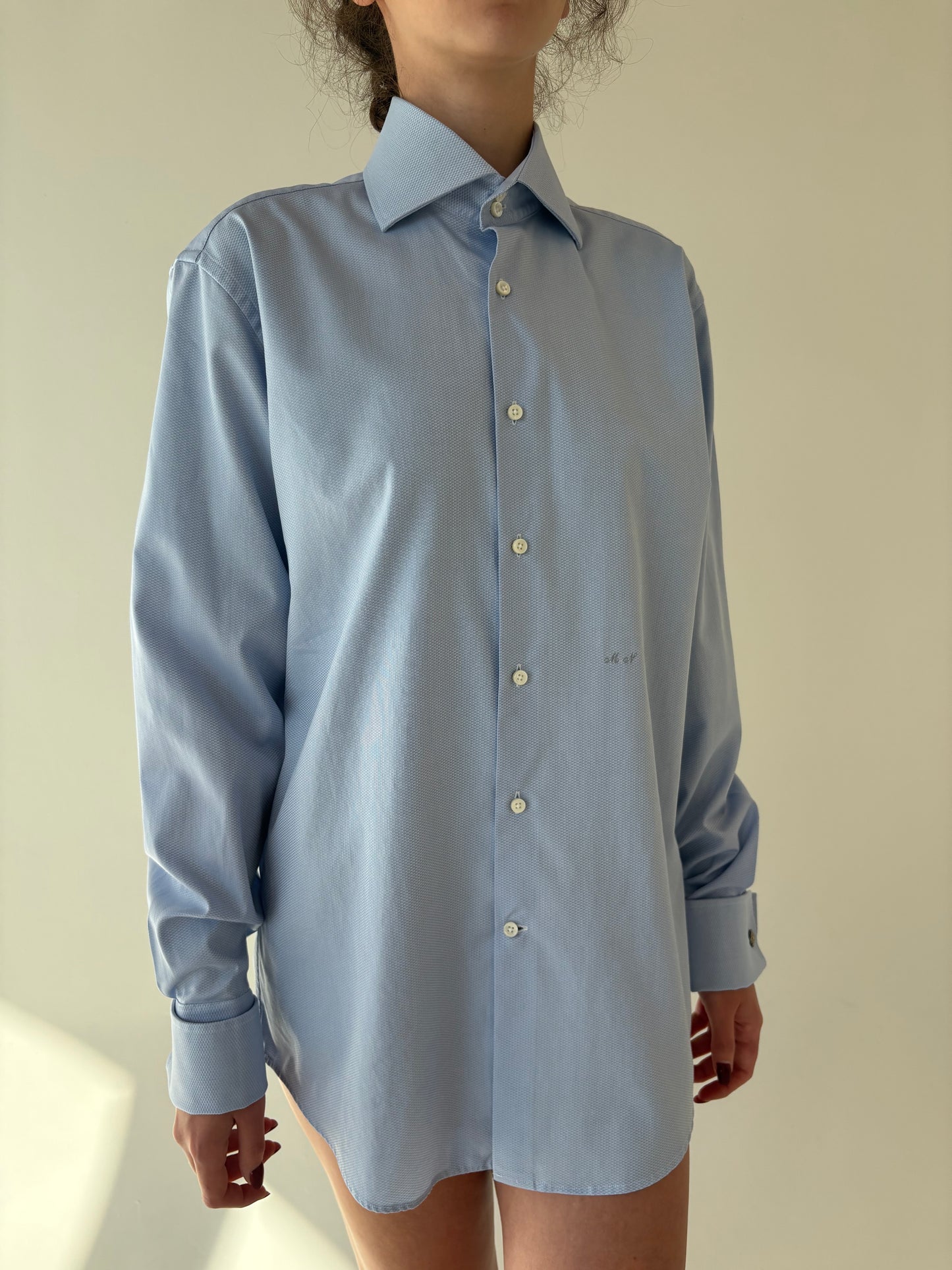 Cămașa italiană super premium baby blue din poplin ușor satinat gros texturat
