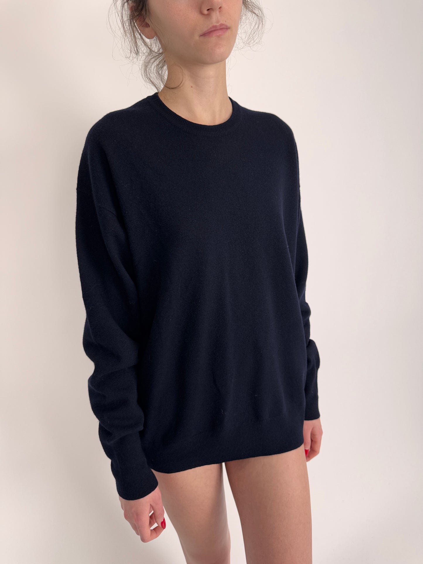 Pulover tall de gramaj mare din lana extrafina Navy blue