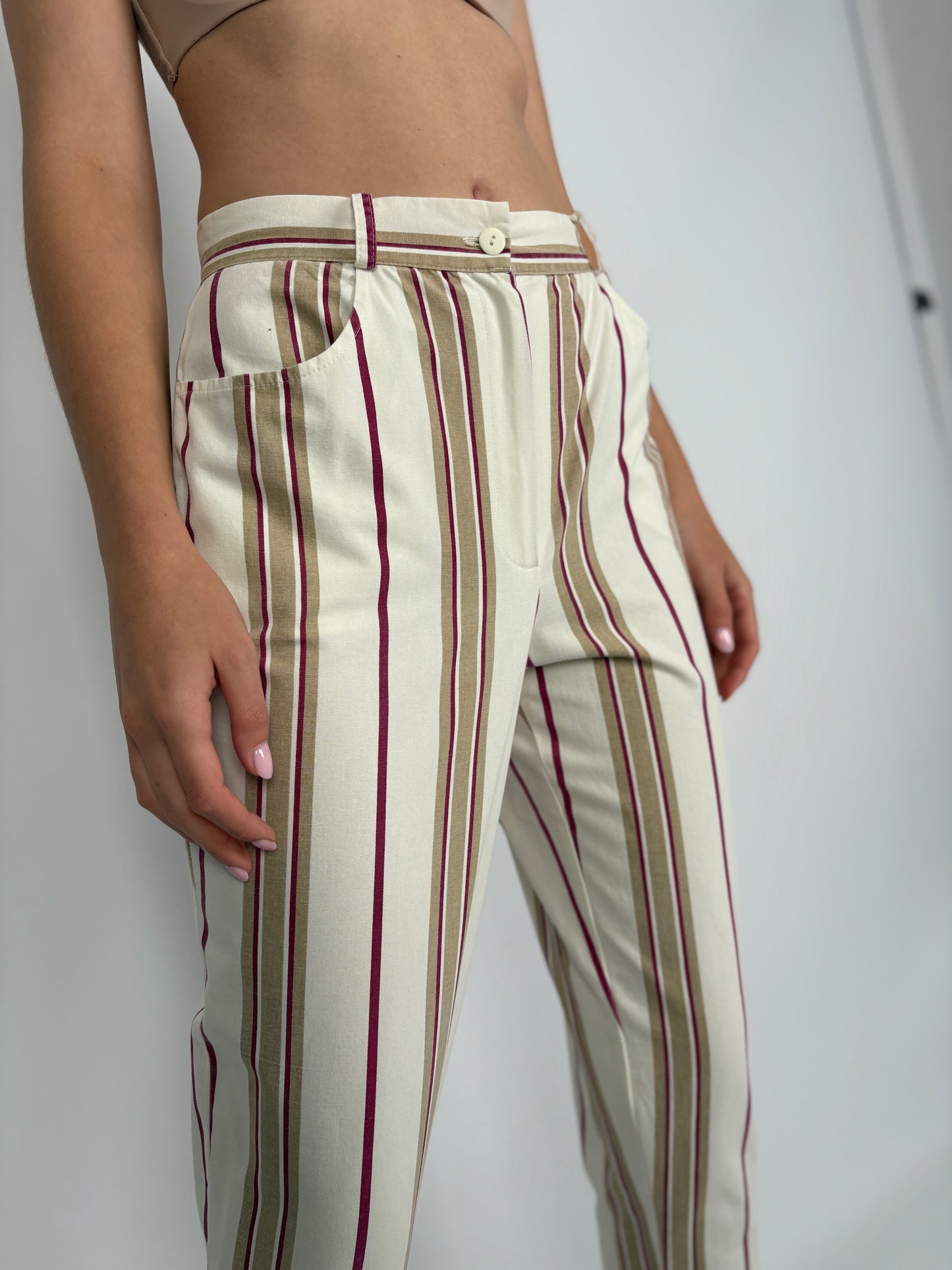Pantaloni vintage petite cu talie ultra înaltă și dungi mom fit