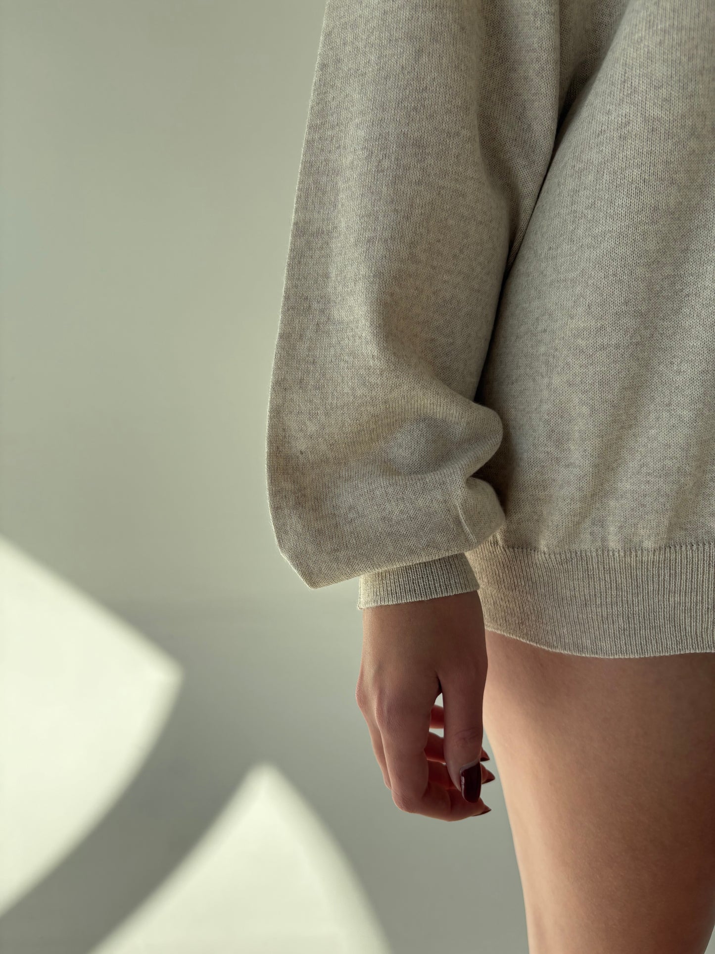 Pulover tall polo light nude din lana merino extrafina multiply