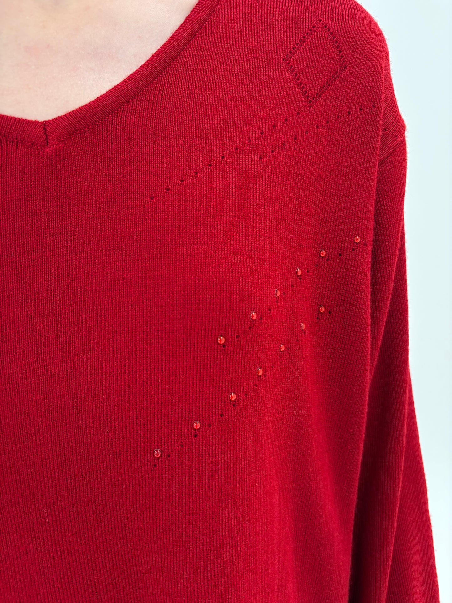 Pulover cherry red din lana merino extrafina de gramaj mare în anchior