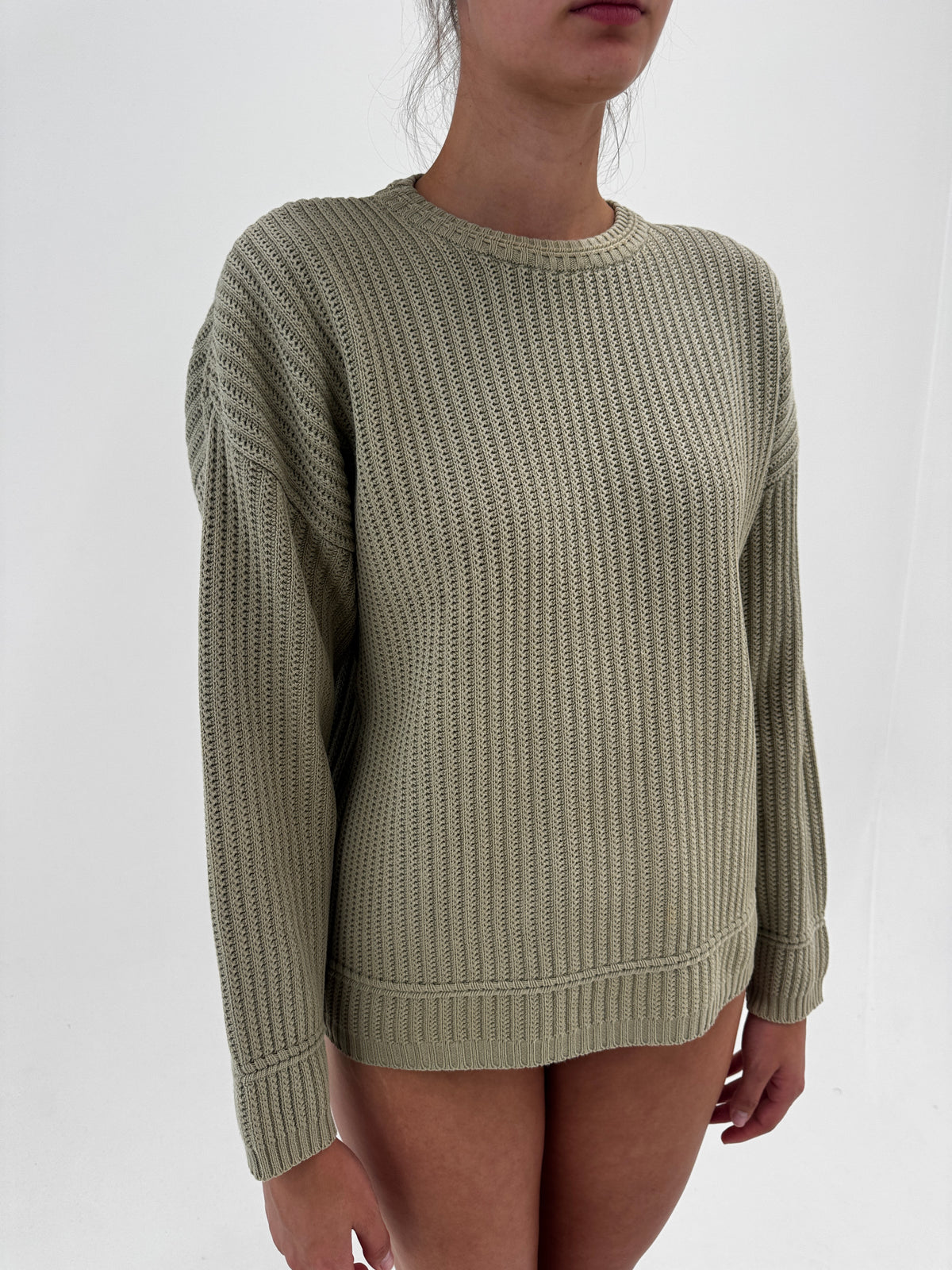 Pulover vintage Stefanel din bumbac grade gramaj mare crew neck Sage green