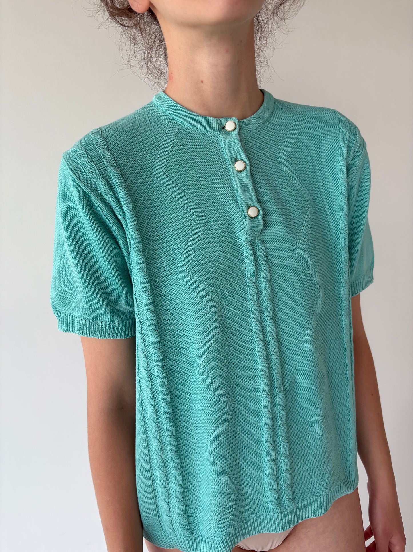 Top vintage din jerse cu torsade excepțional în culoare superbă