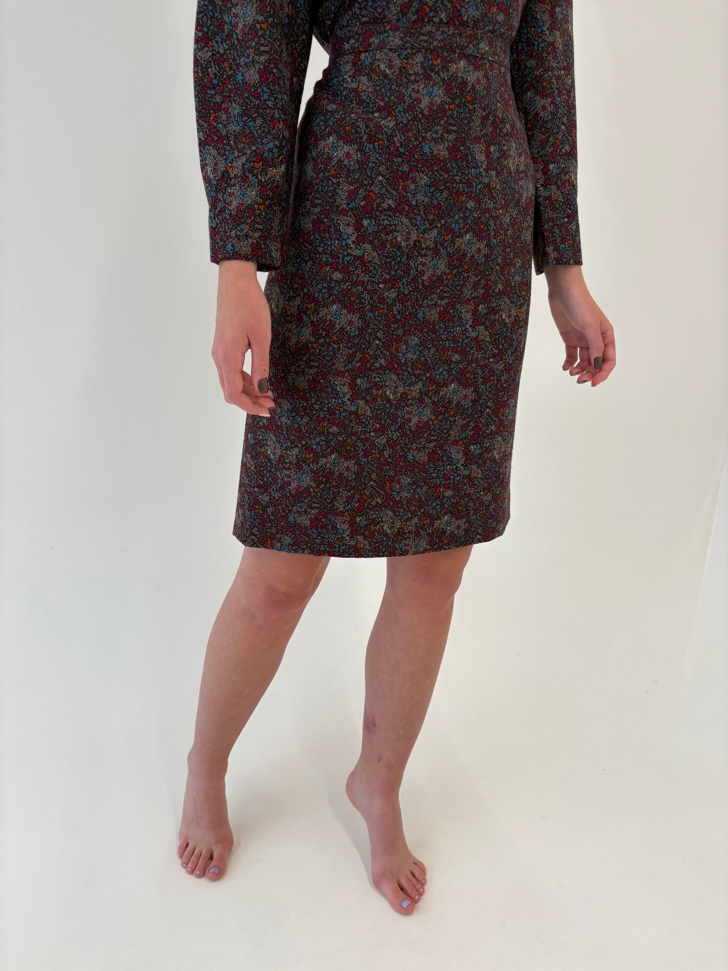 Deux piece vintage din lana extrafina cu print delicat în culori superbe