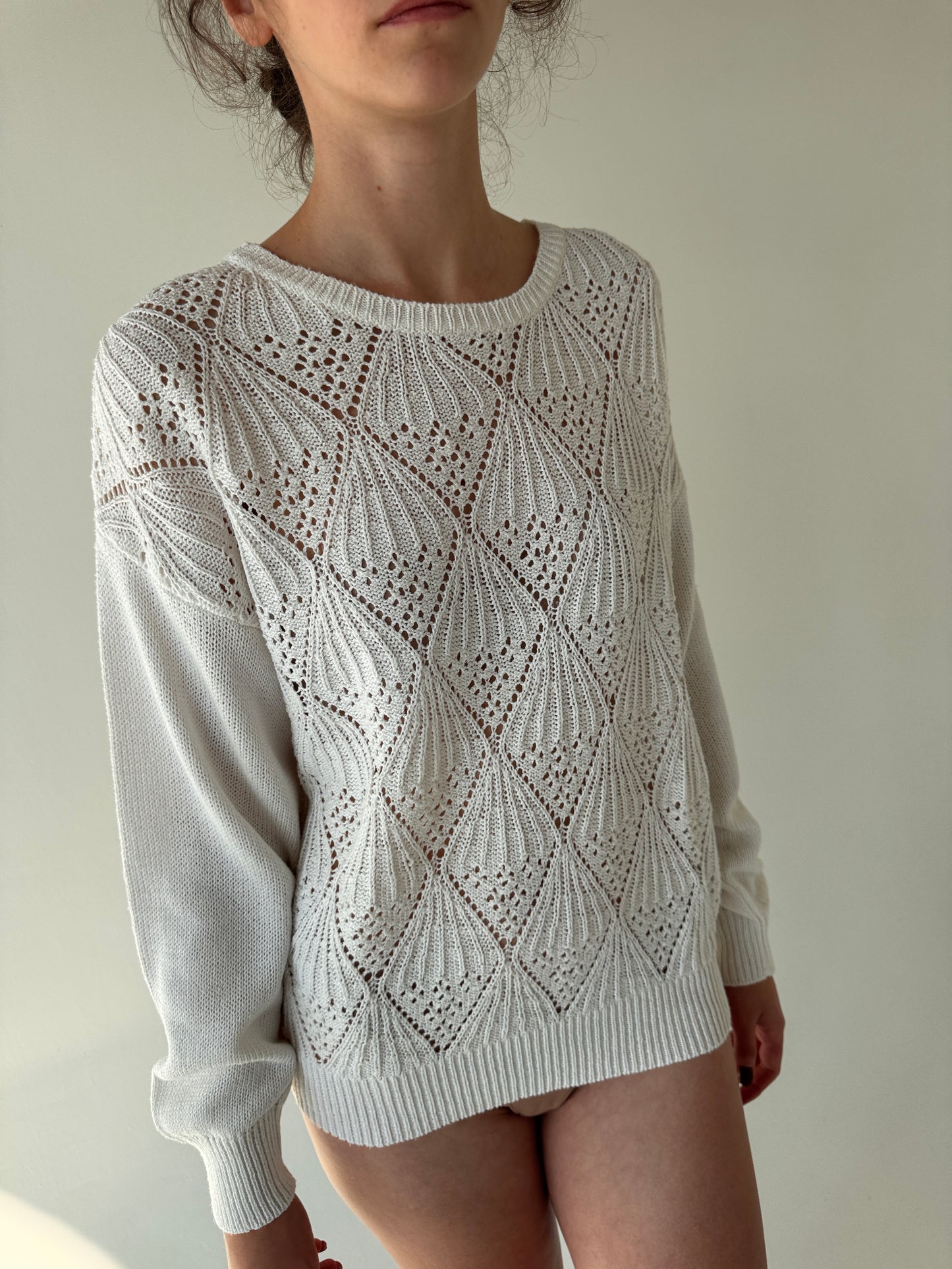 Bluză vintage dantelată italiana din jerse excepțional de bumbac multiply