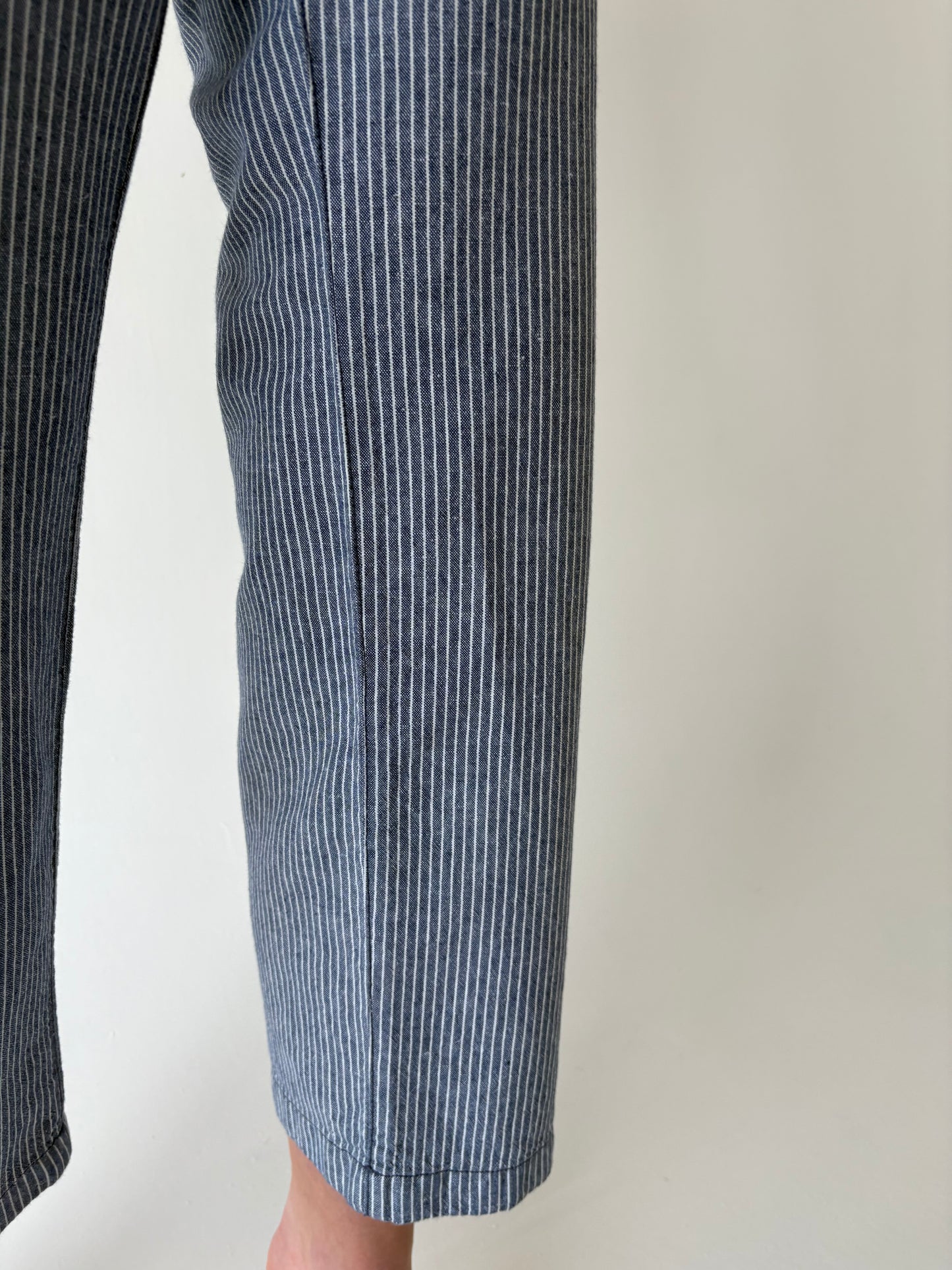 Pantaloni din in cu talie elastică use reglabilă jeans blue