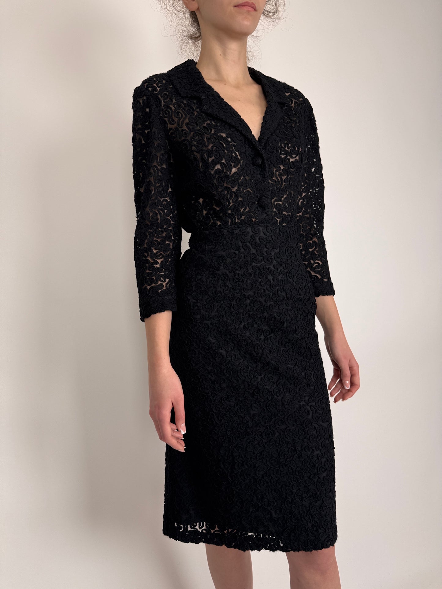 Set vintage negru excepțional din dantelă de lana extrafina
