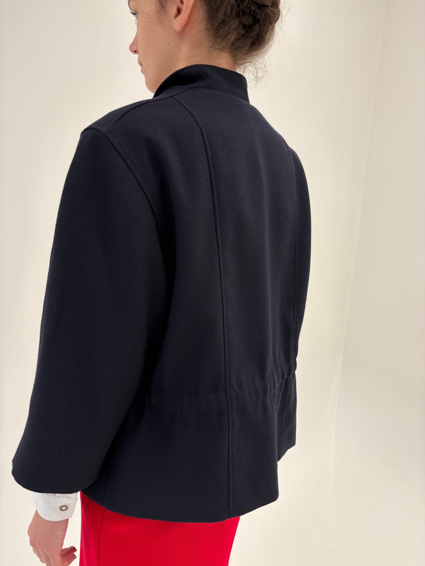 Sacou vintage Navy din lana extrafina cu talie marcată elastică