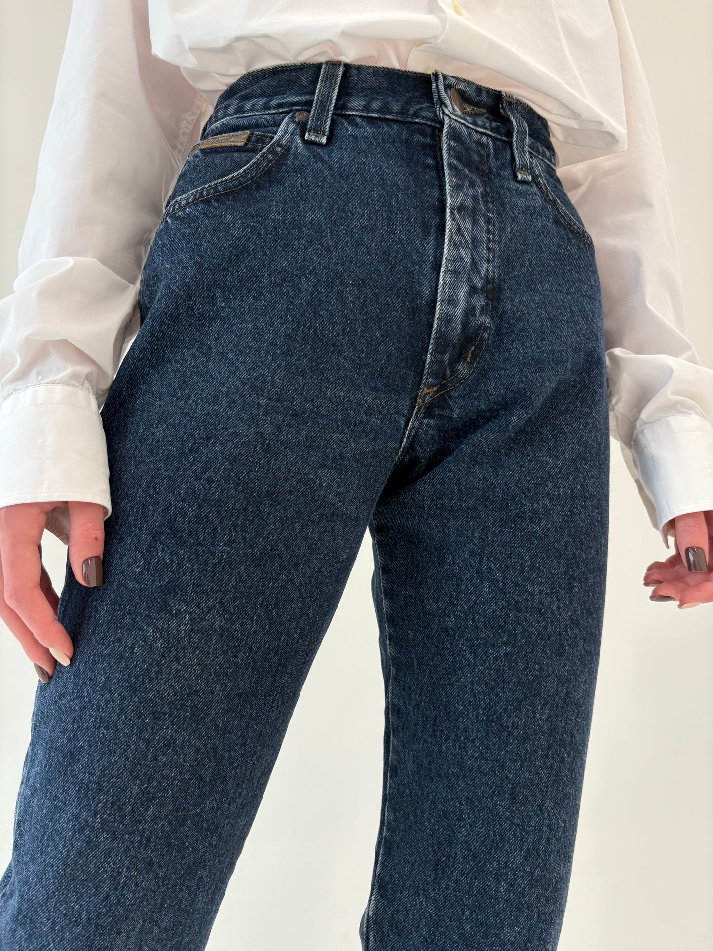 Jeans vintage premium dark wash cu talie ultra înaltă mom fit