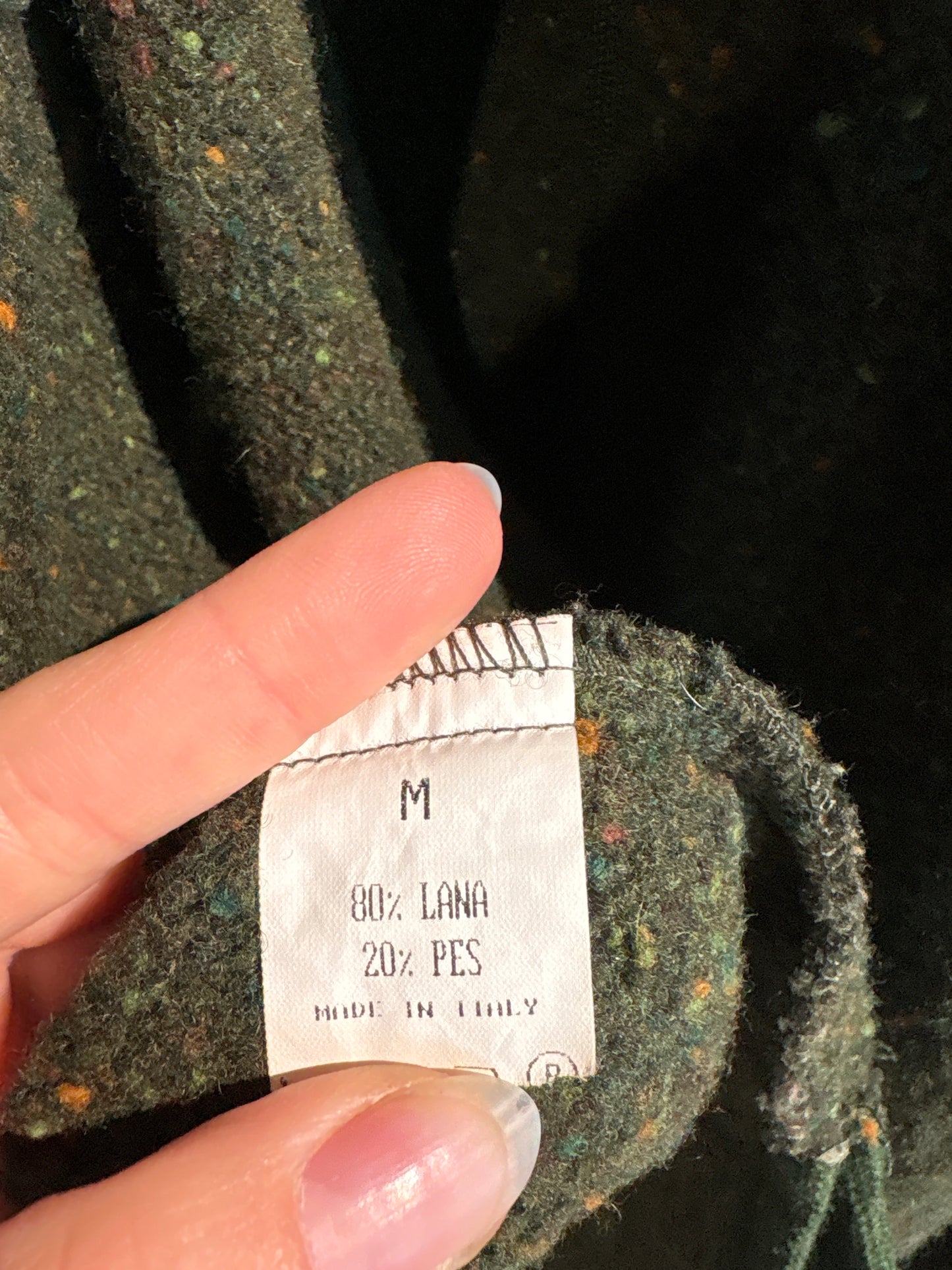Palton vintage tip capa forest green din tweed Donegal 80% lana cu inserții colorate