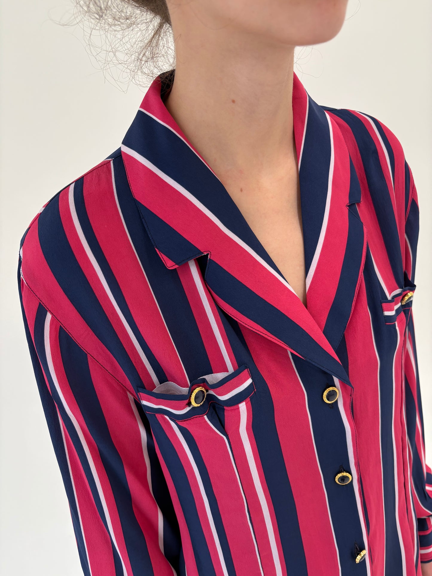 Cămașa italiană cu nasturi bijuterie din mix de mătase naturală