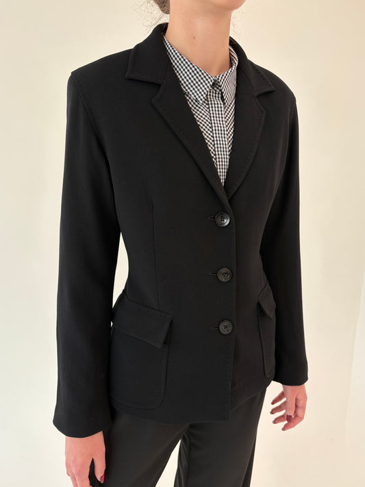 Sacou negru Max Mara din stofă de lana extrafina confort în croi ușor cambrat