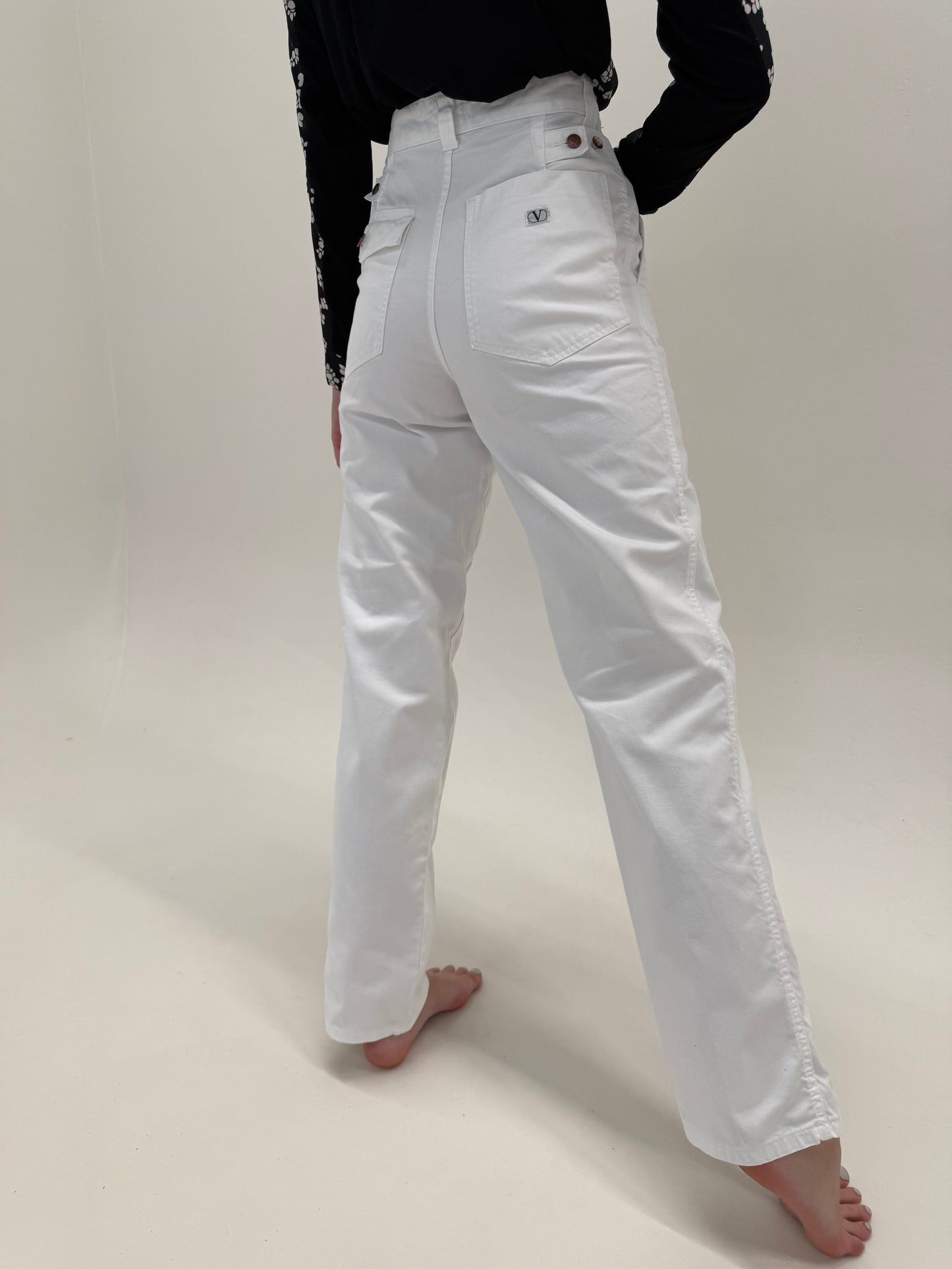 Jeans tall Valentino de vară din de bumbac cu talie extrem de înaltă