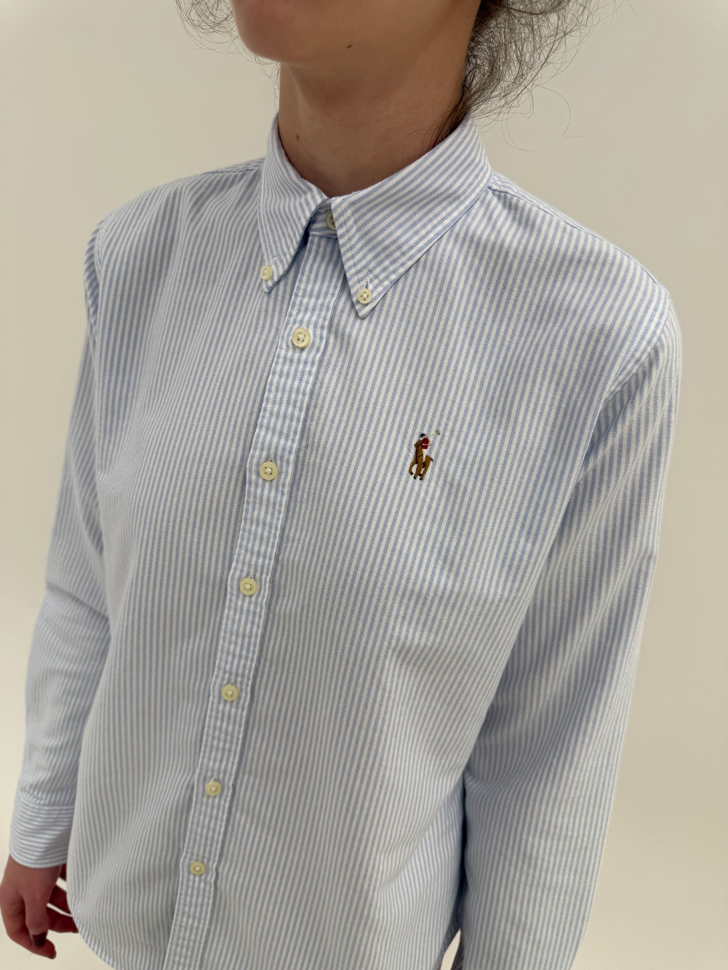 Cămașa Ralph Lauren din poplin gros cu dungi baby blue