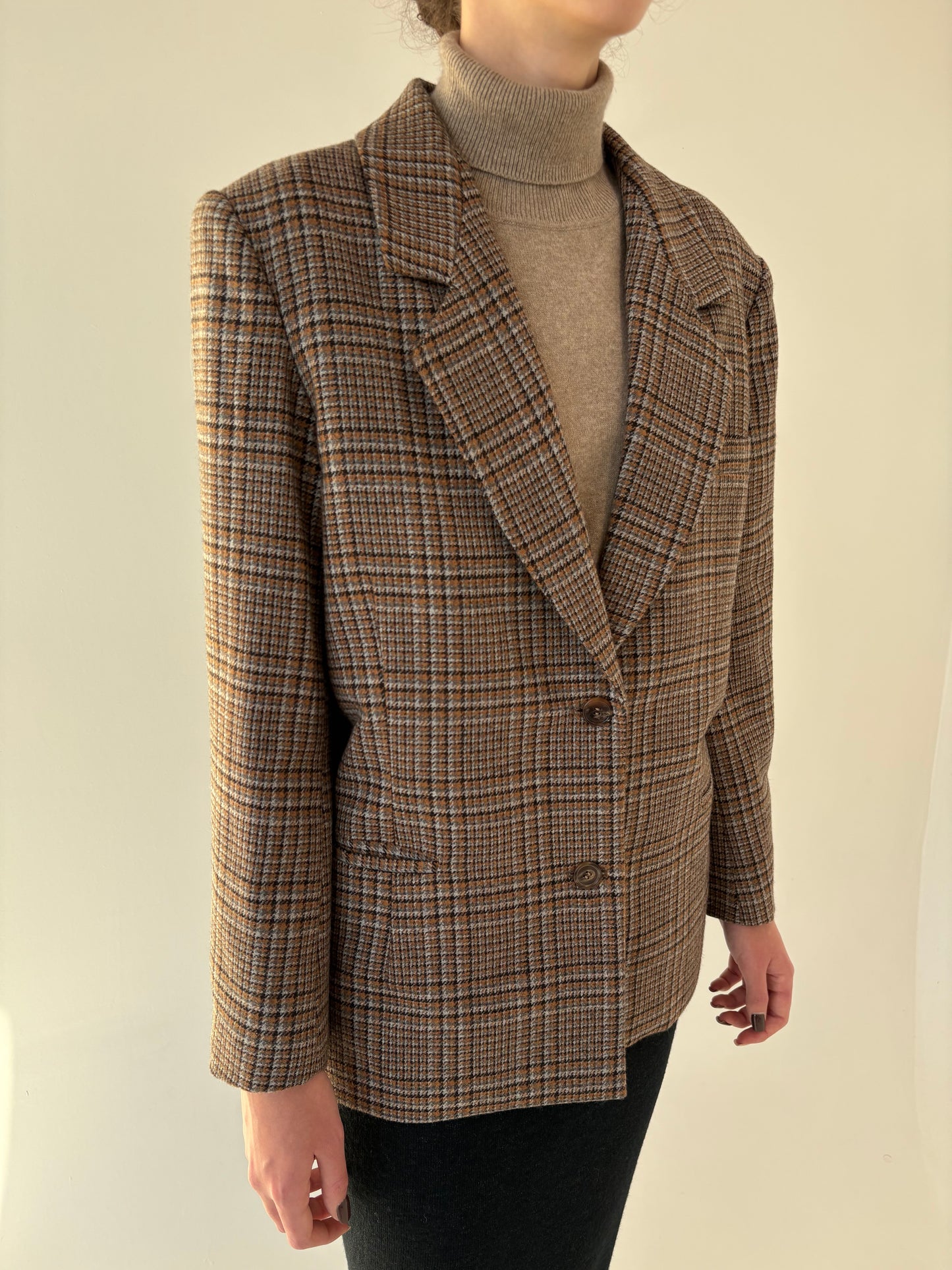 Sacou italian petigw din tweed de lana extrafina camel, negru și gri